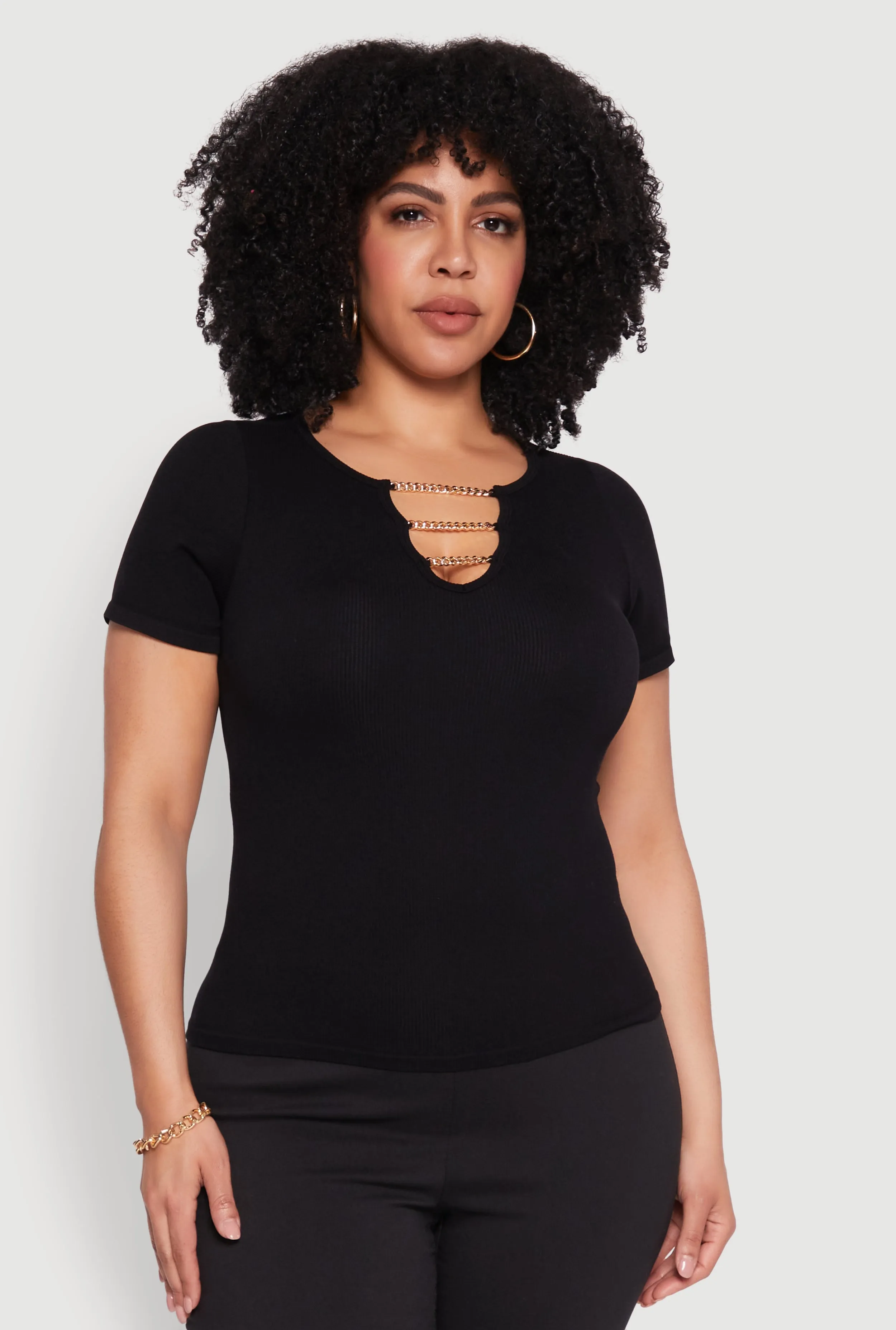 Plus Size Seamless Rib Knit Chain Keyhole Tee sold by Rainbow product image thumbnail 2