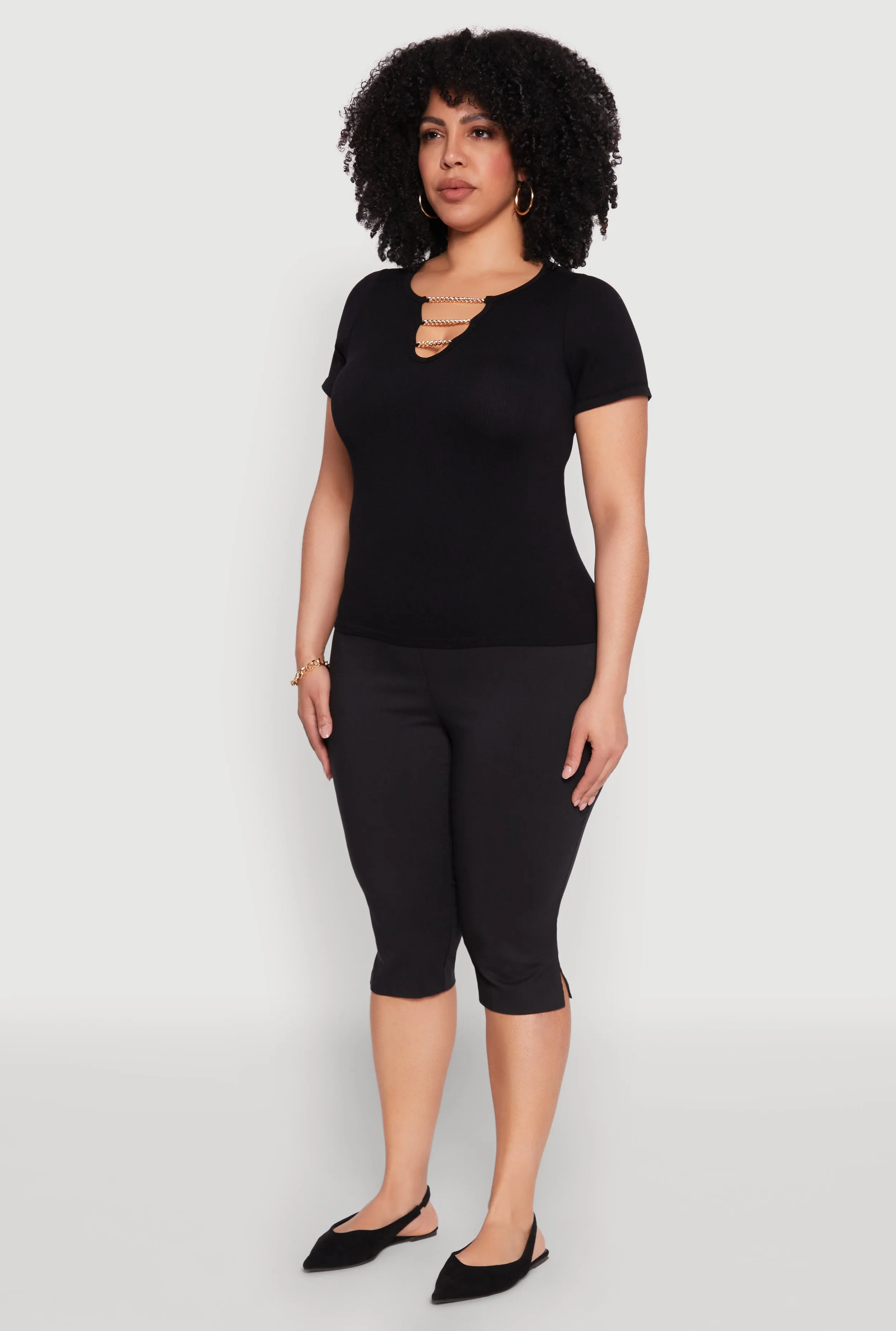 Plus Size Seamless Rib Knit Chain Keyhole Tee sold by Rainbow product image thumbnail 5