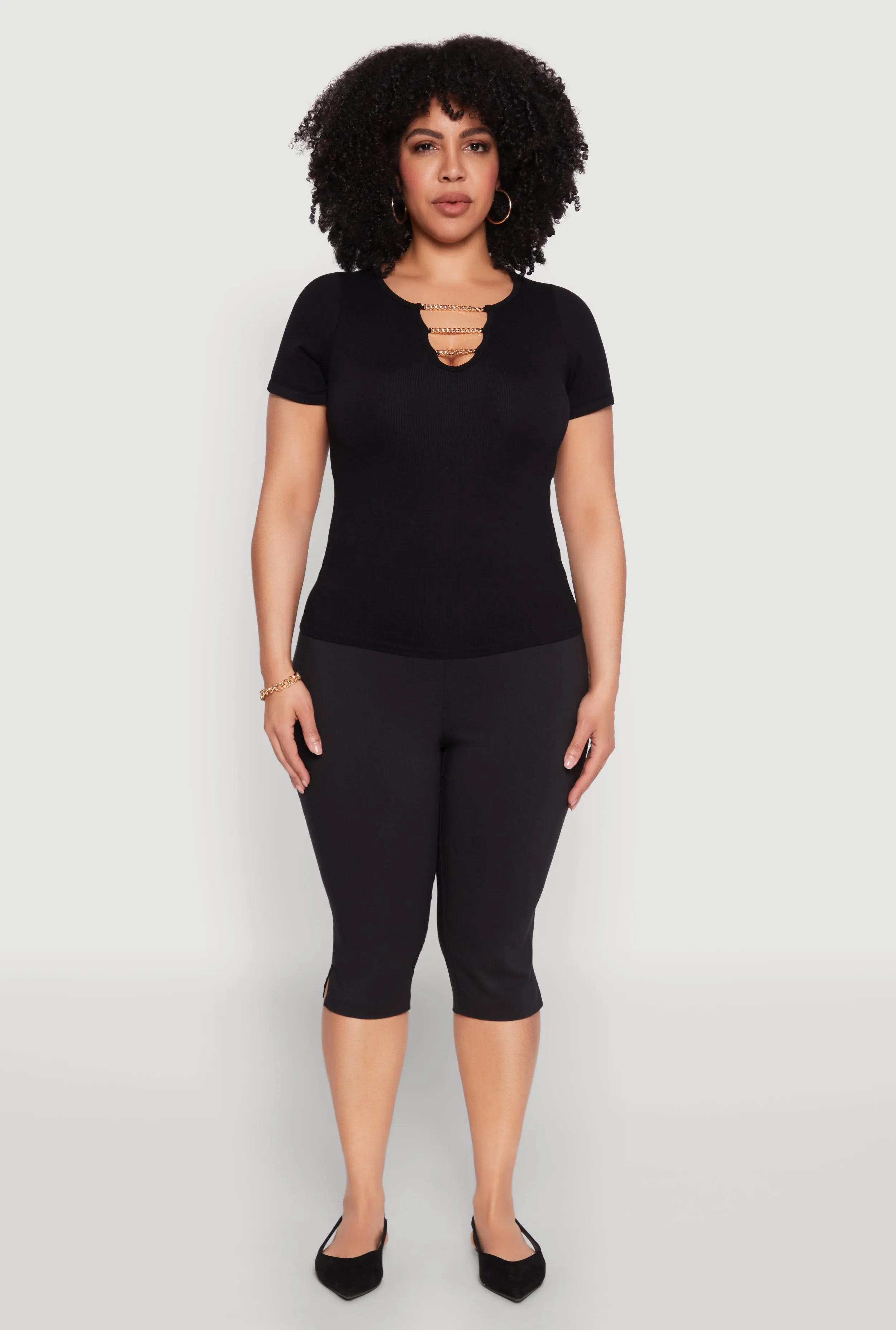 Plus Size Seamless Rib Knit Chain Keyhole Tee sold by Rainbow product image thumbnail 3