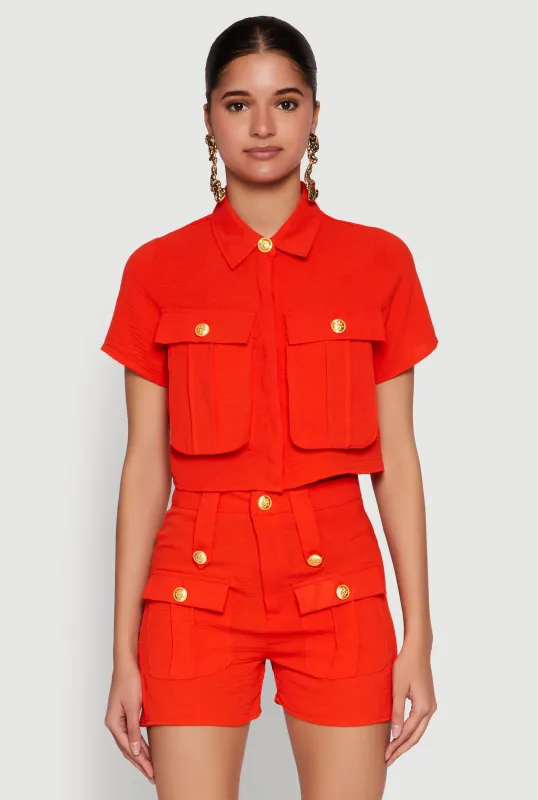 Airy Cargo Pocket Button Front Shirt sold by Rainbow