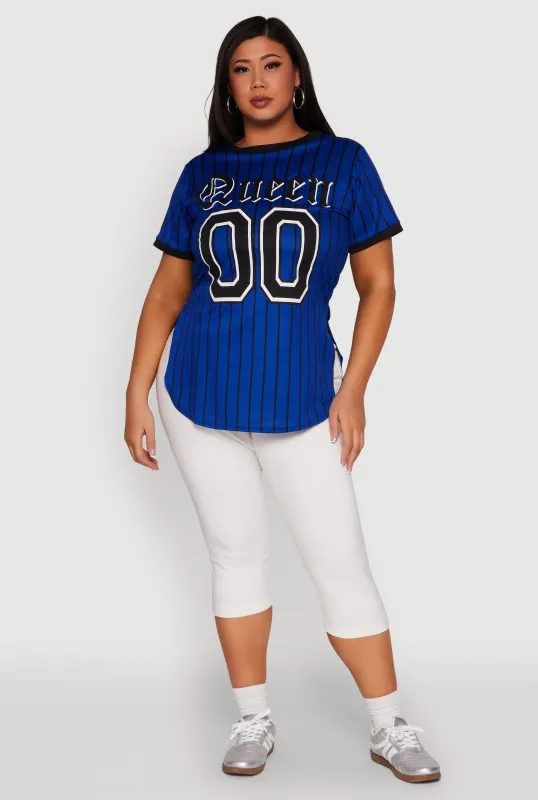 Plus Size Striped Queen Graphic Baseball Tee sold by Rainbow