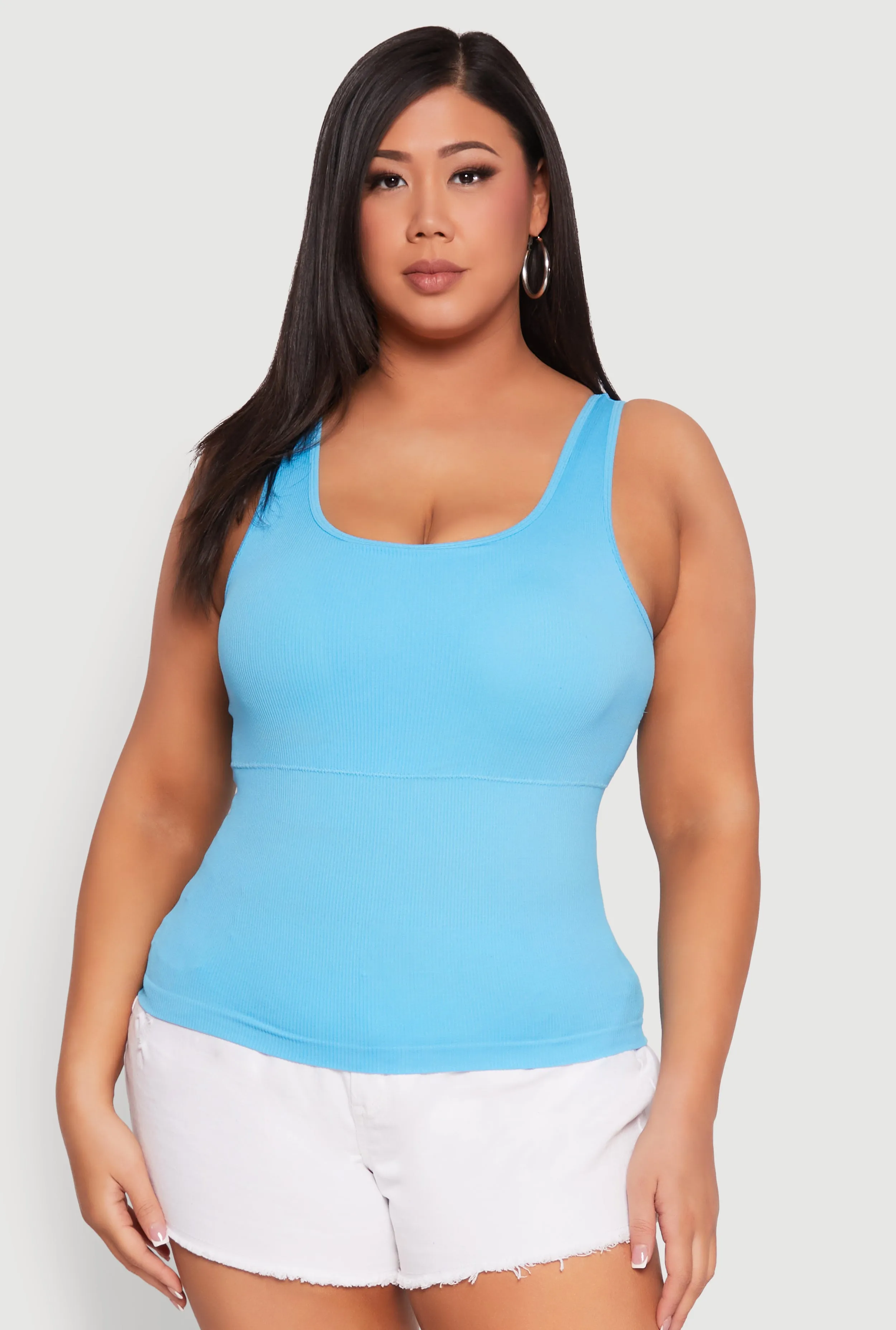 Plus Size Seamless Scoop Neck Shelf Bra Tank Top sold by Rainbow product image thumbnail 2