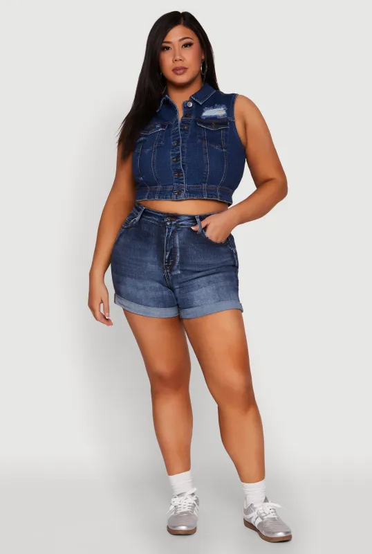 Plus Size WAX Distressed Denim Vest sold by Rainbow