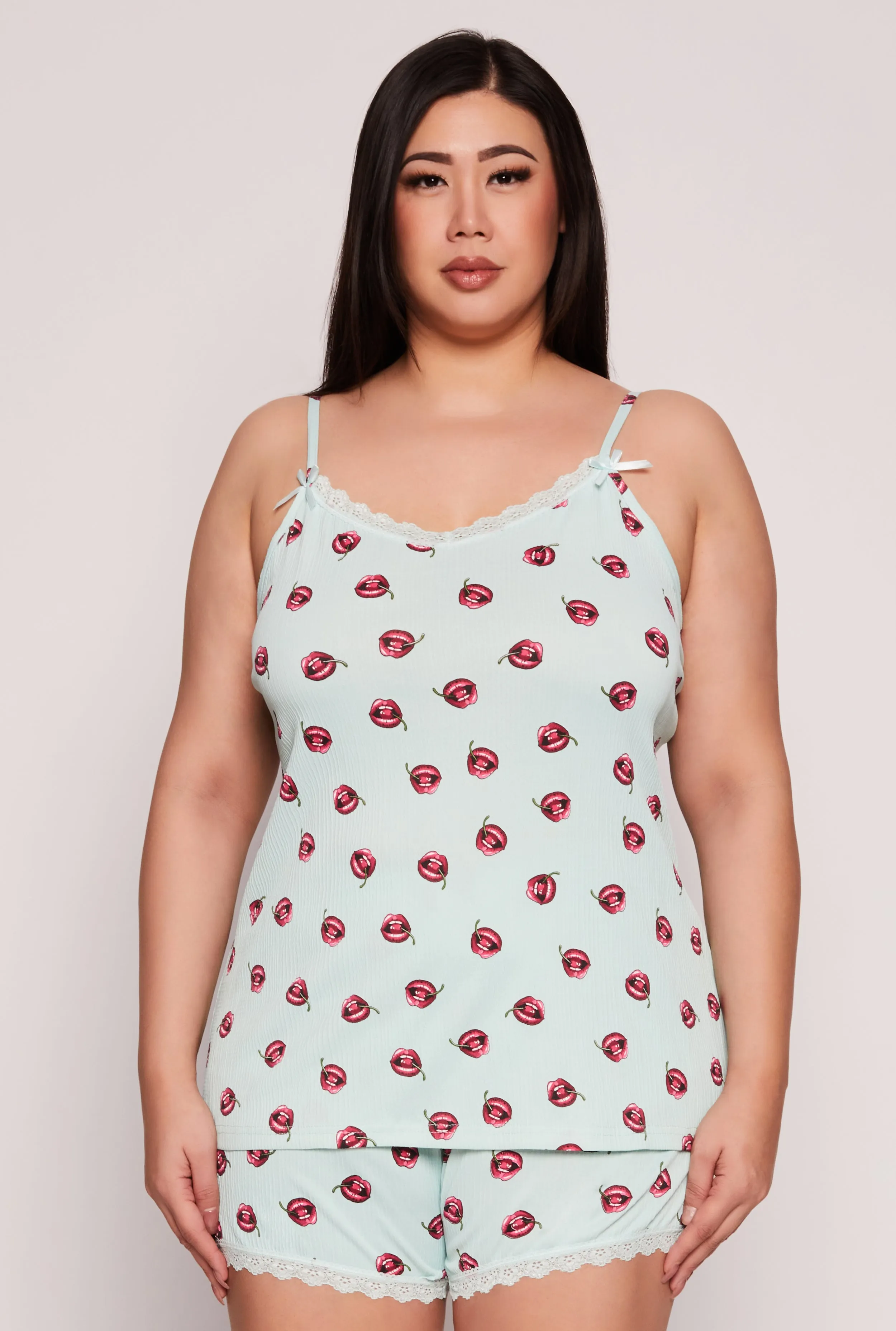 Plus Size Cherry Lip Print Pajama Cami and Shorts sold by Rainbow