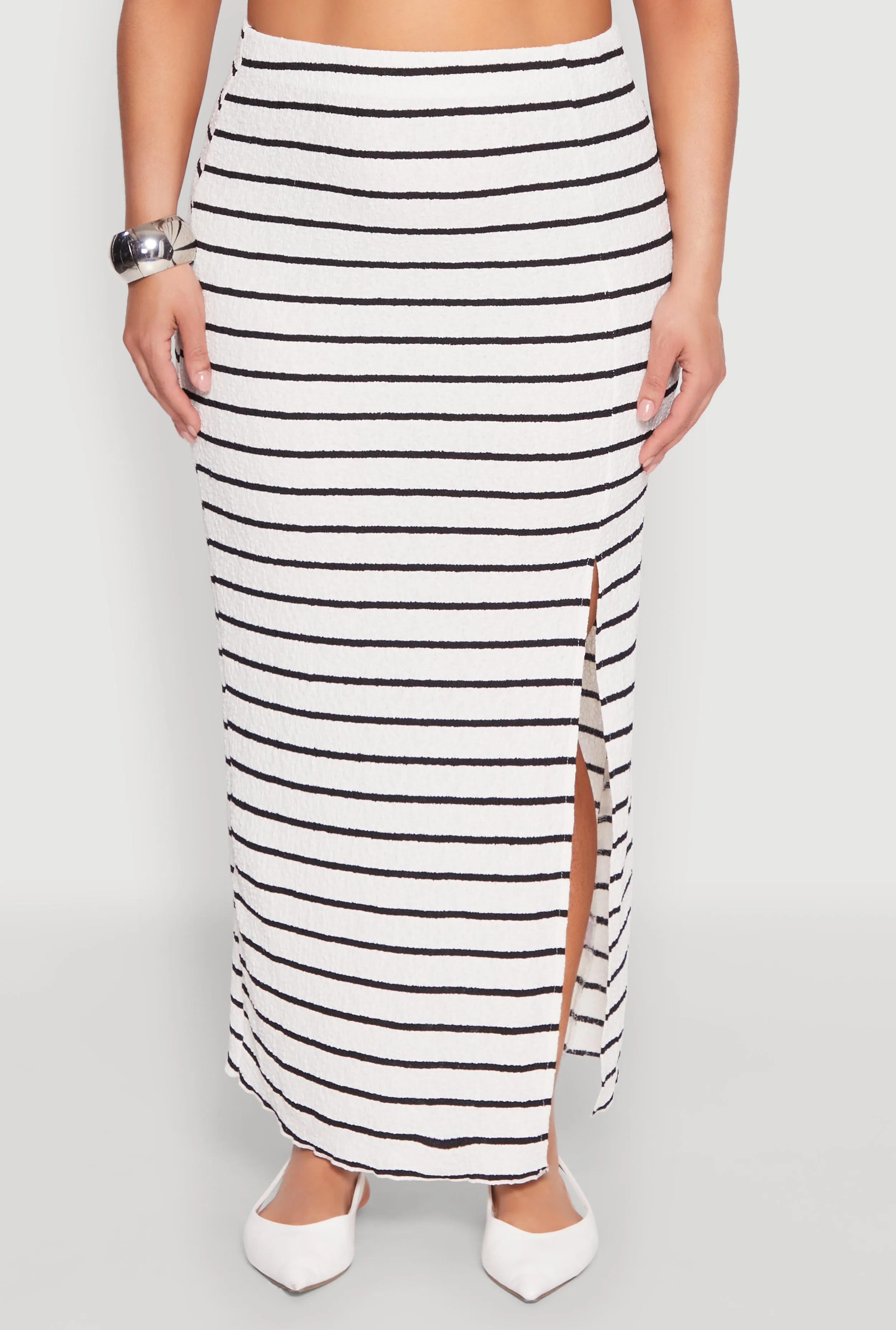 Plus Size Almost Famous Striped Textured Side Slit Maxi Skirt sold by Rainbow product image thumbnail 3