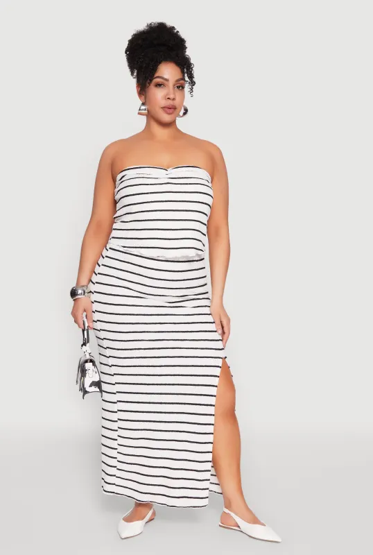 Plus Size Almost Famous Striped Textured Side Slit Maxi Skirt sold by Rainbow