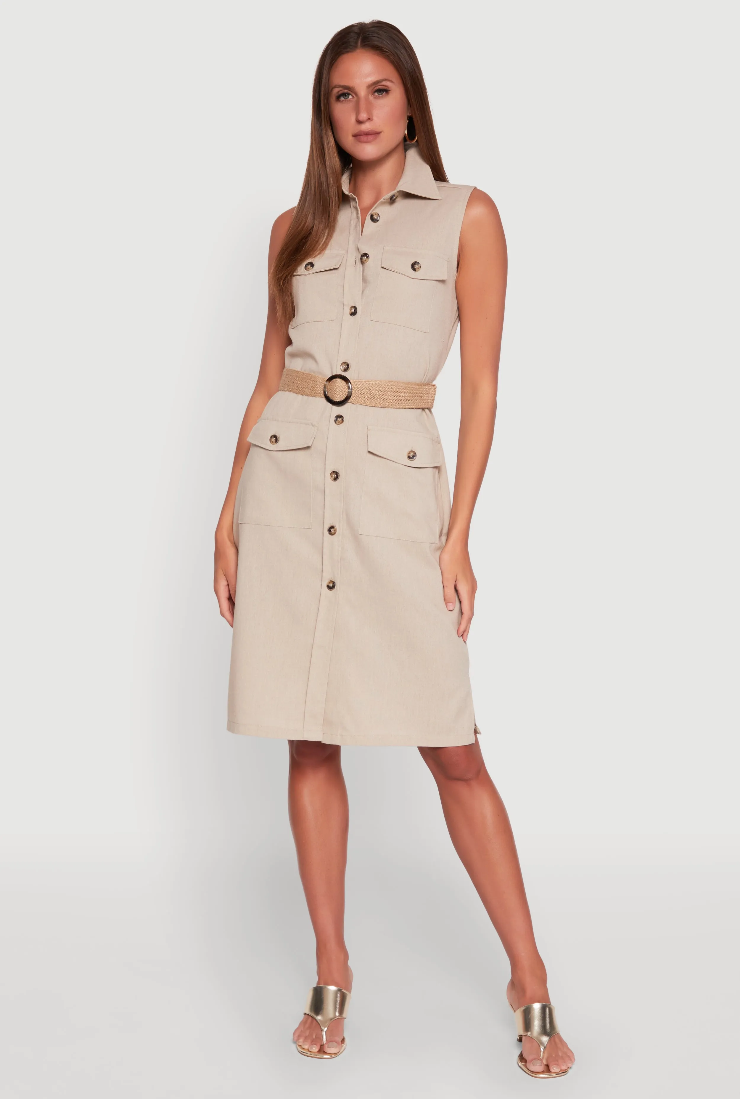 O Ring Belted Sleeveless Utility Dress sold by Rainbow