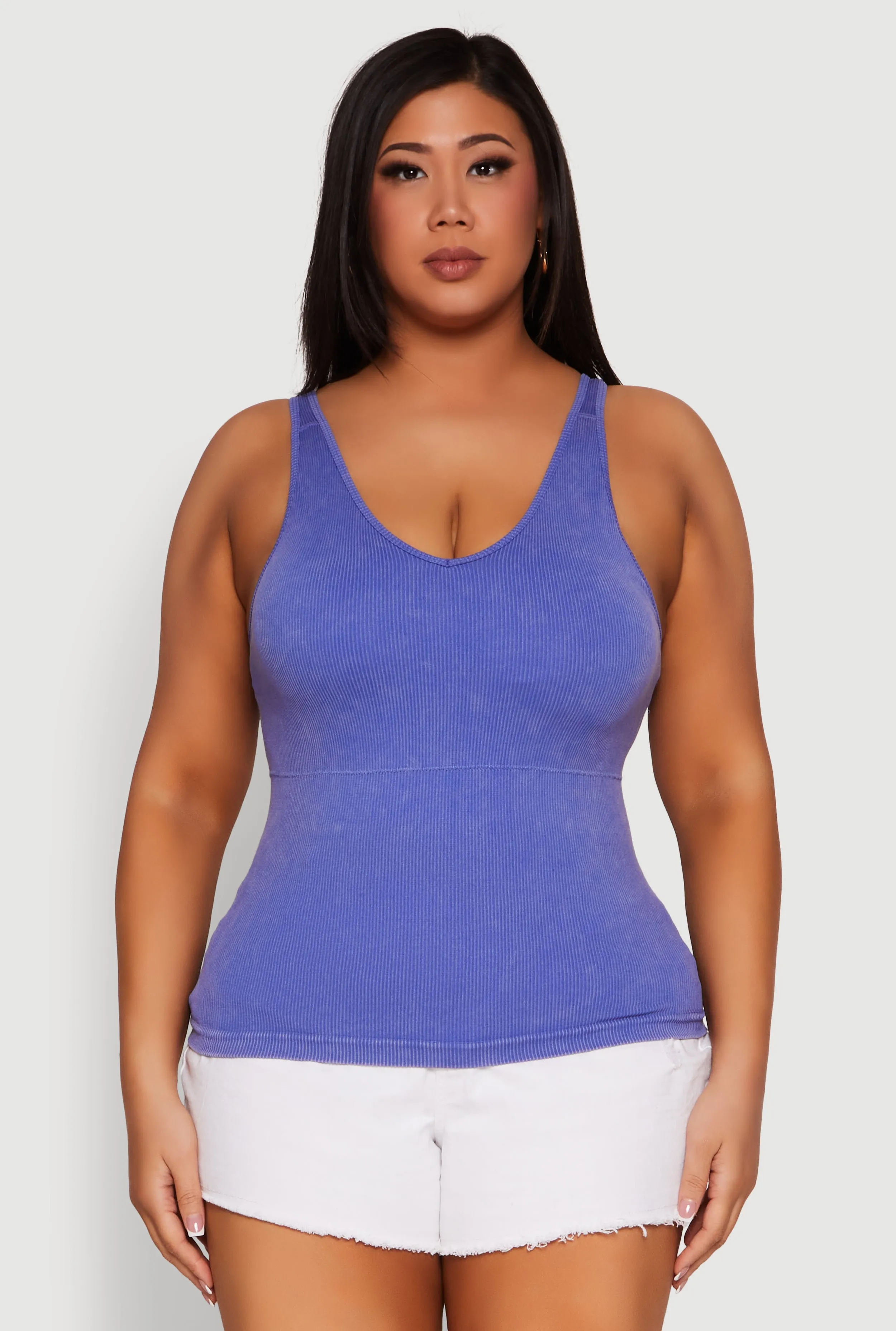 Plus Size Seamless Mineral Wash Shelf Bra Tank Top sold by Rainbow product image thumbnail 2