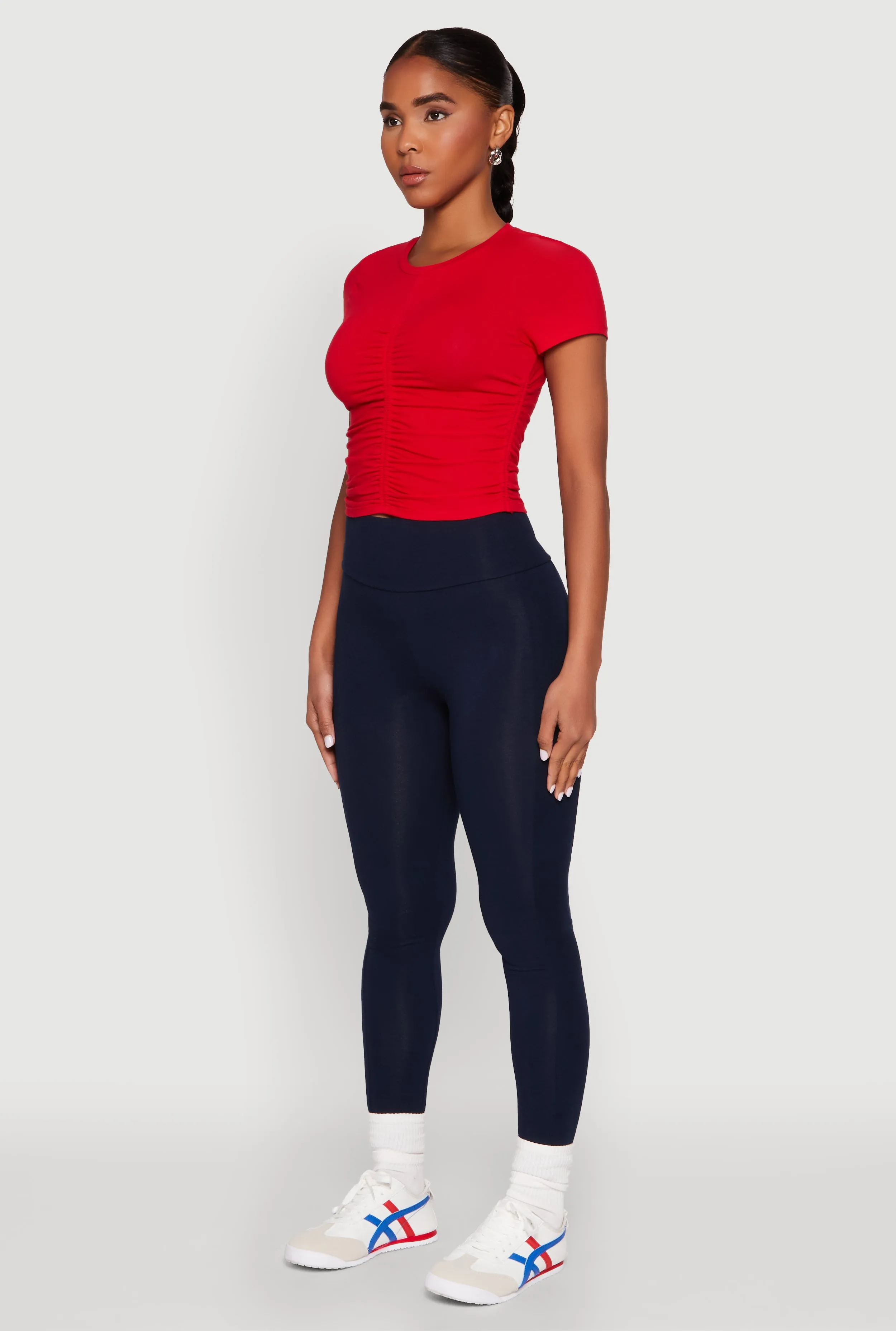 Ruched Crew Neck Cropped Tee sold by Rainbow product image thumbnail 5