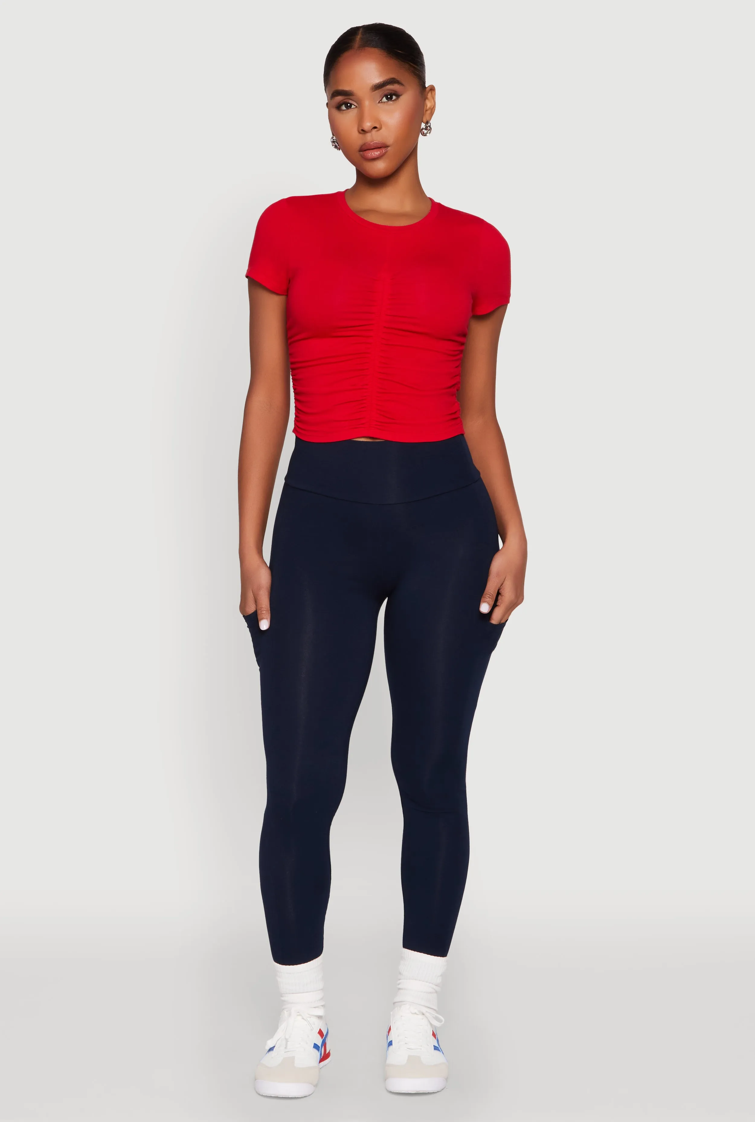 Ruched Crew Neck Cropped Tee sold by Rainbow