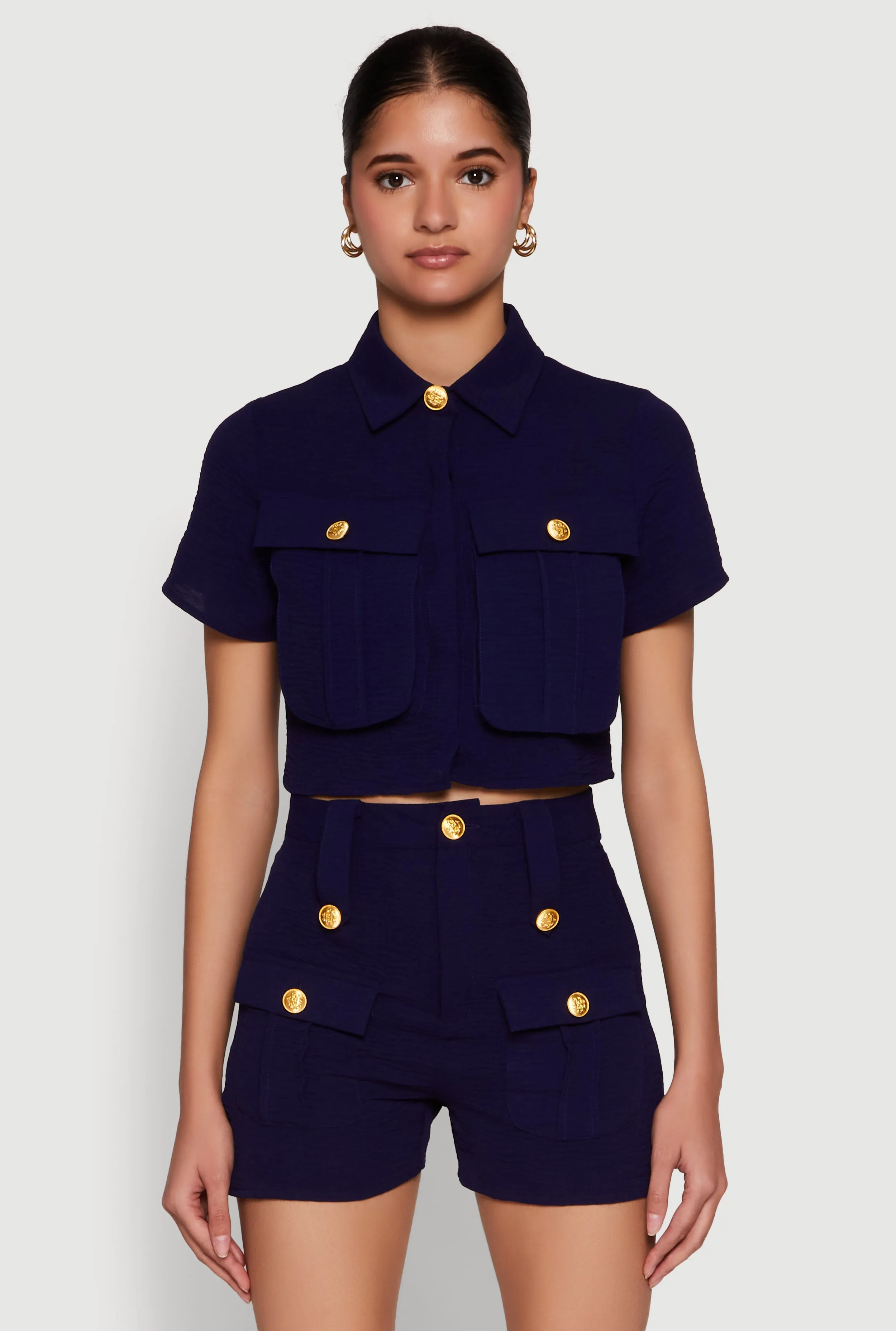 Airy Cargo Pocket Button Front Shirt sold by Rainbow