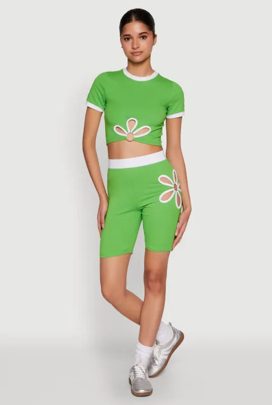 O Ring Flower Cut Out Biker Shorts sold by Rainbow
