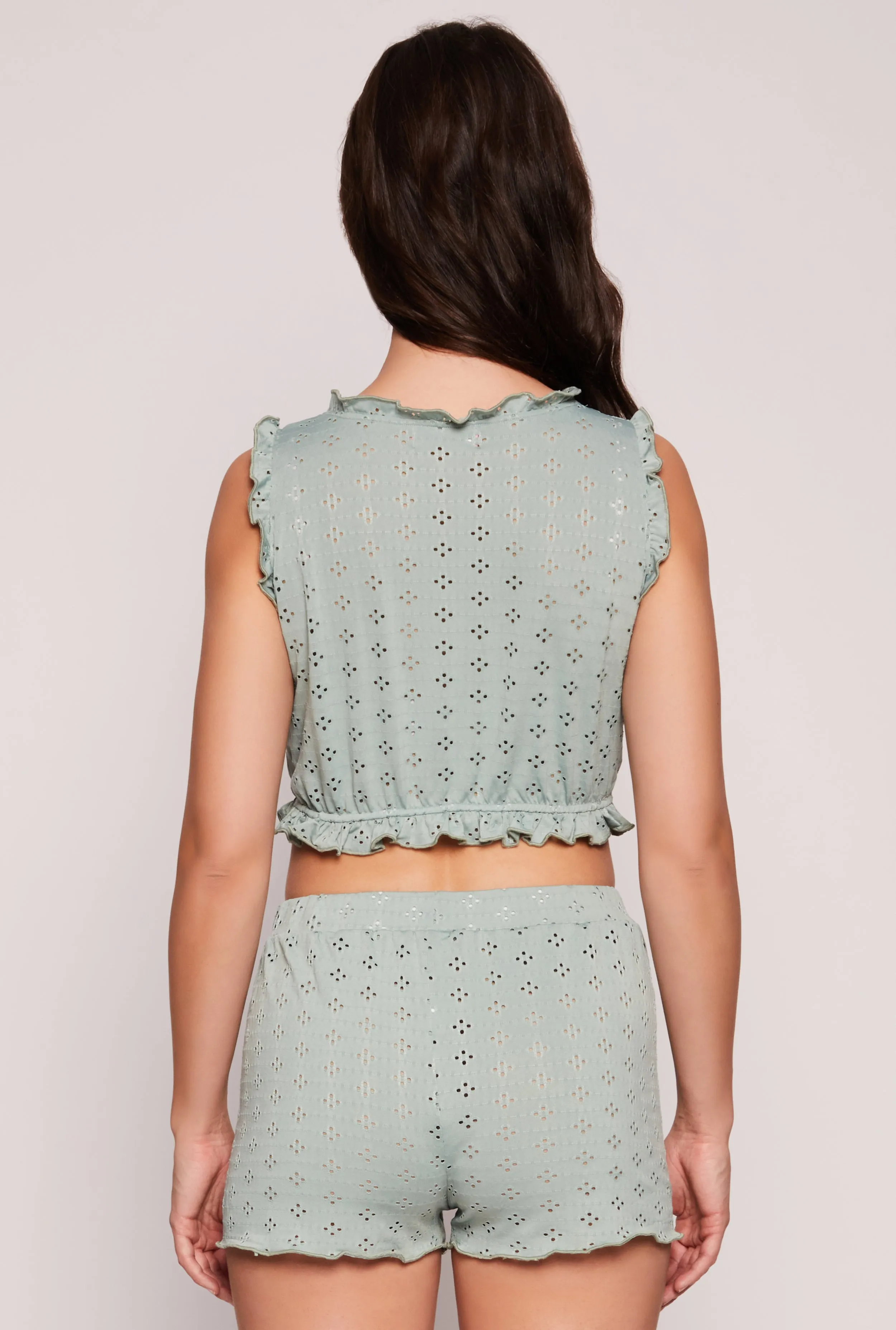 Eyelet Ruffled Pajama Crop Top and Shorts sold by Rainbow product image thumbnail 2