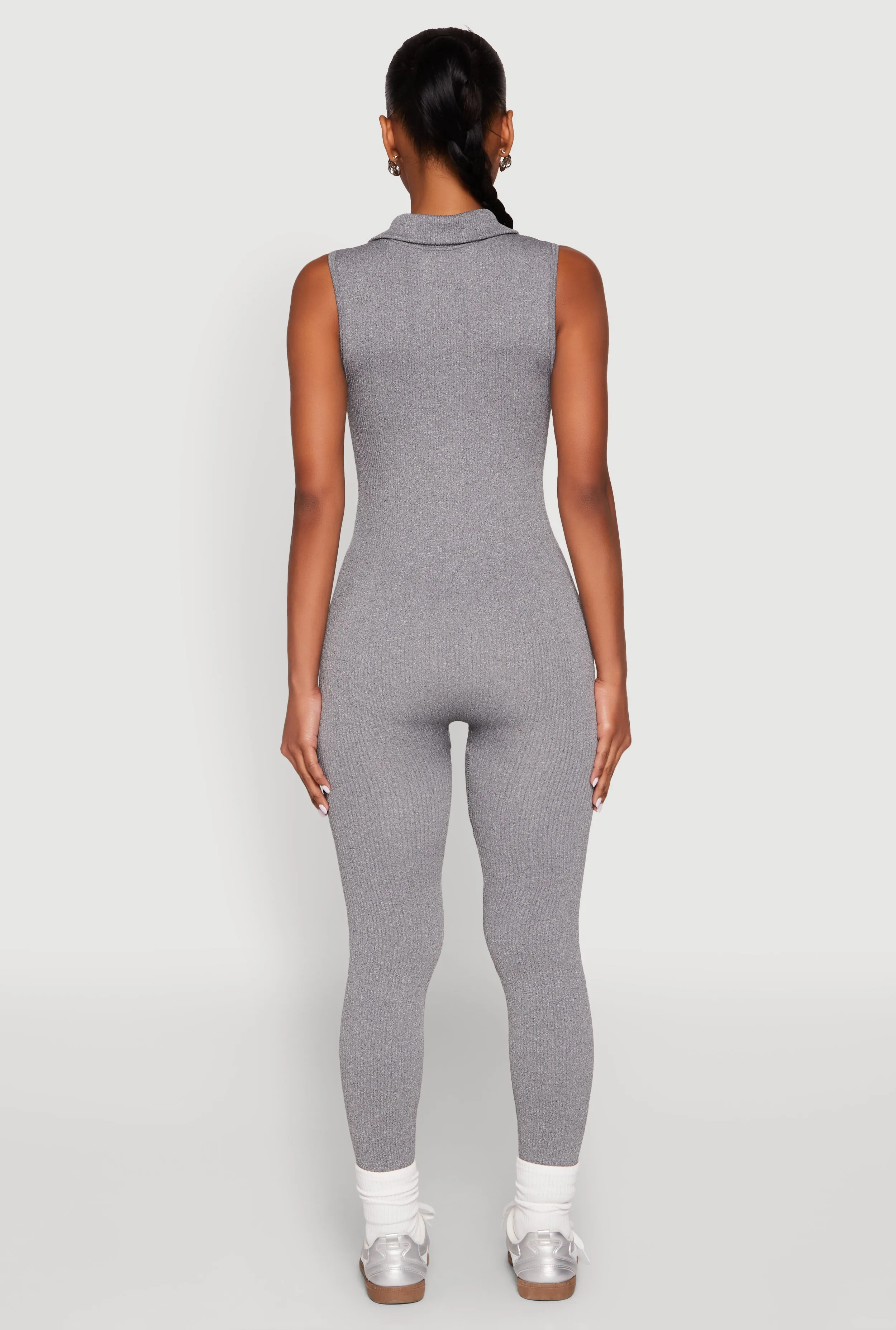 Ribbed Knit Collared Zip Front Jumpsuit sold by Rainbow product image thumbnail 5