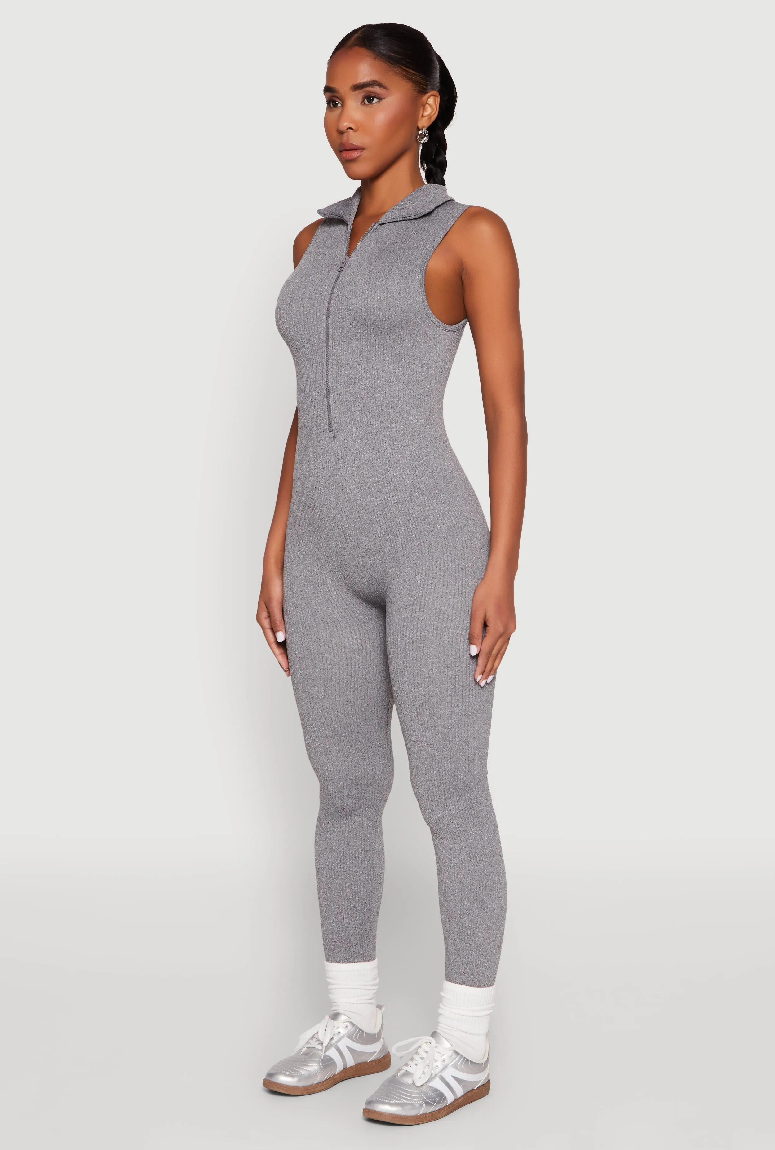 Ribbed Knit Collared Zip Front Jumpsuit sold by Rainbow product image thumbnail 3