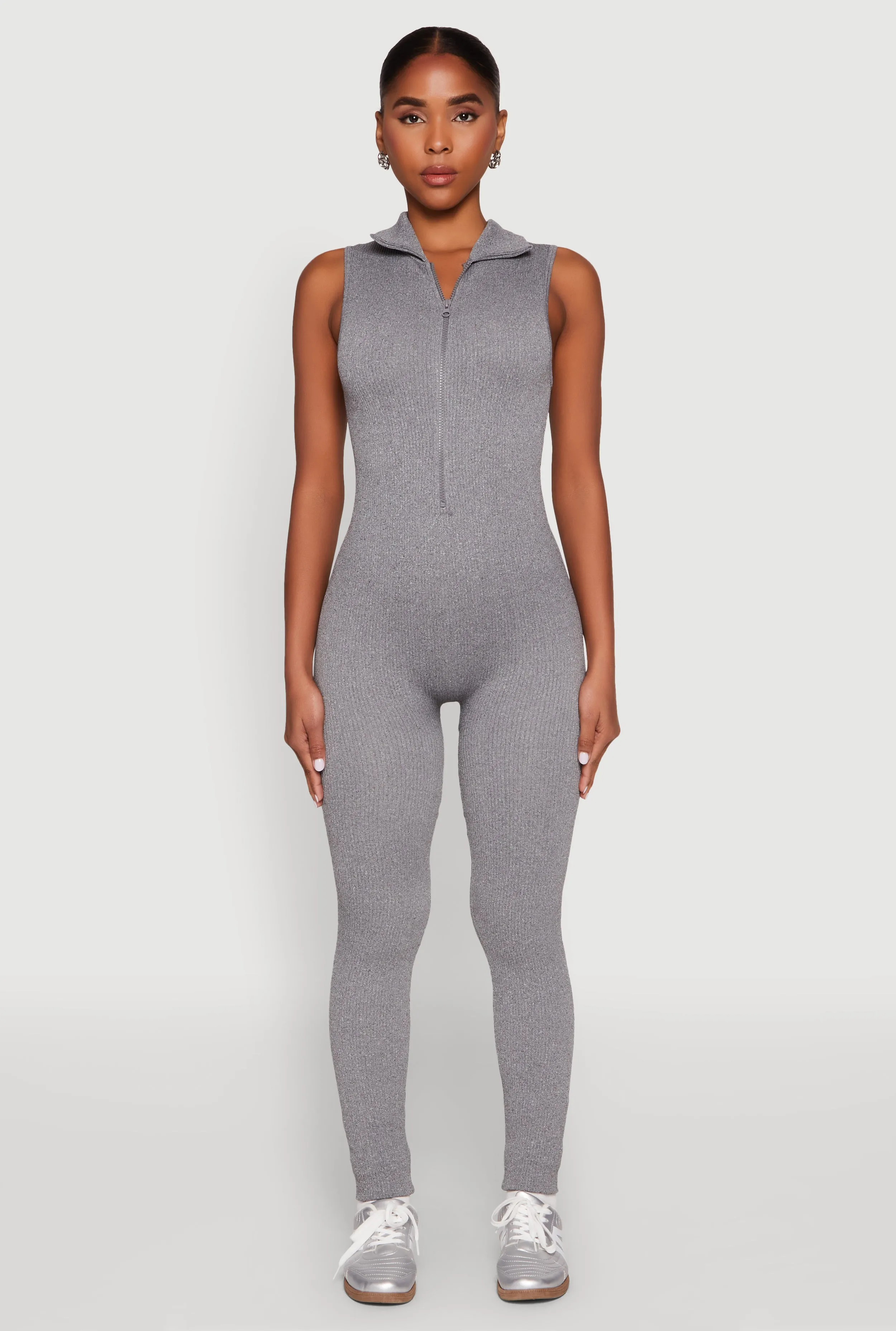 Ribbed Knit Collared Zip Front Jumpsuit sold by Rainbow product image thumbnail 2