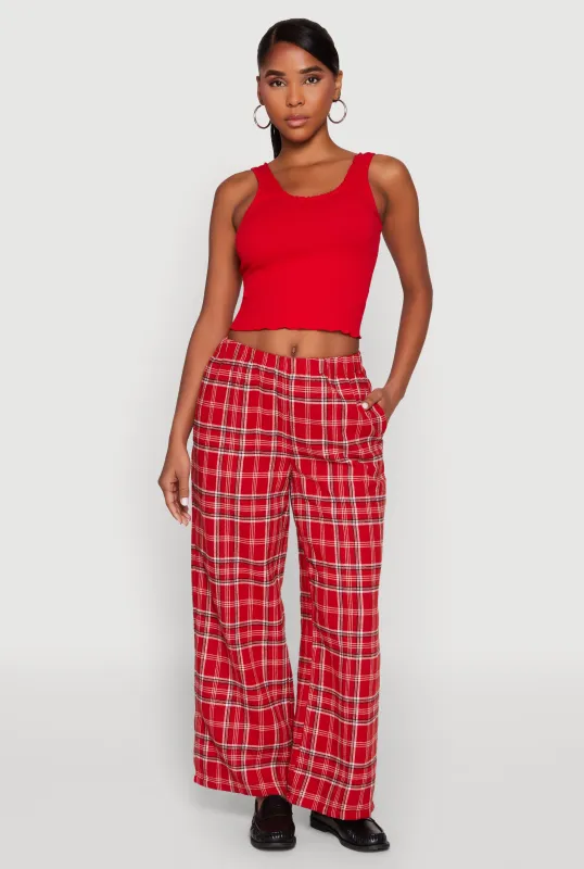 Plaid Brushed Knit Wide Leg Dress Pants sold by Rainbow