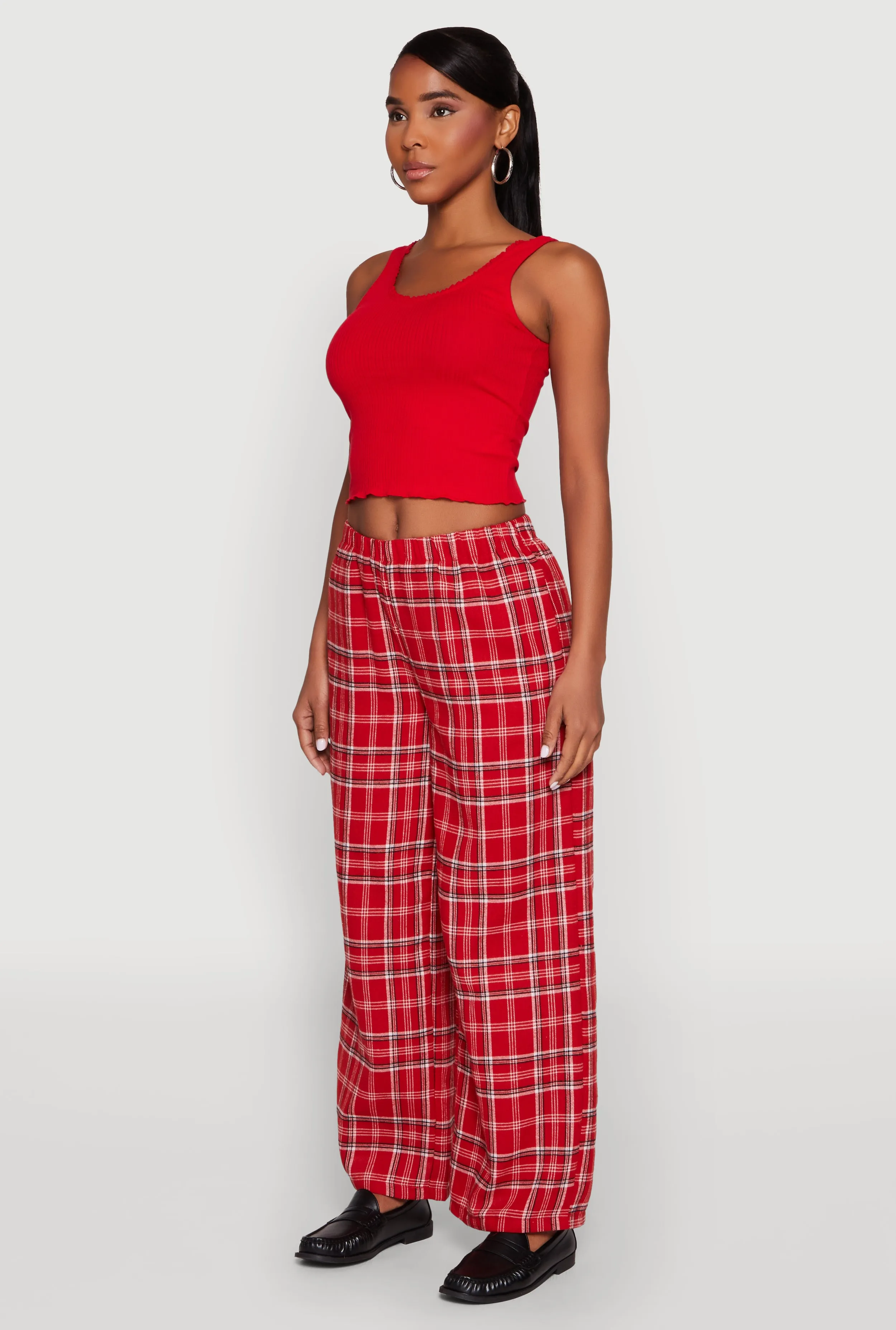 Plaid Brushed Knit Wide Leg Dress Pants sold by Rainbow product image thumbnail 3
