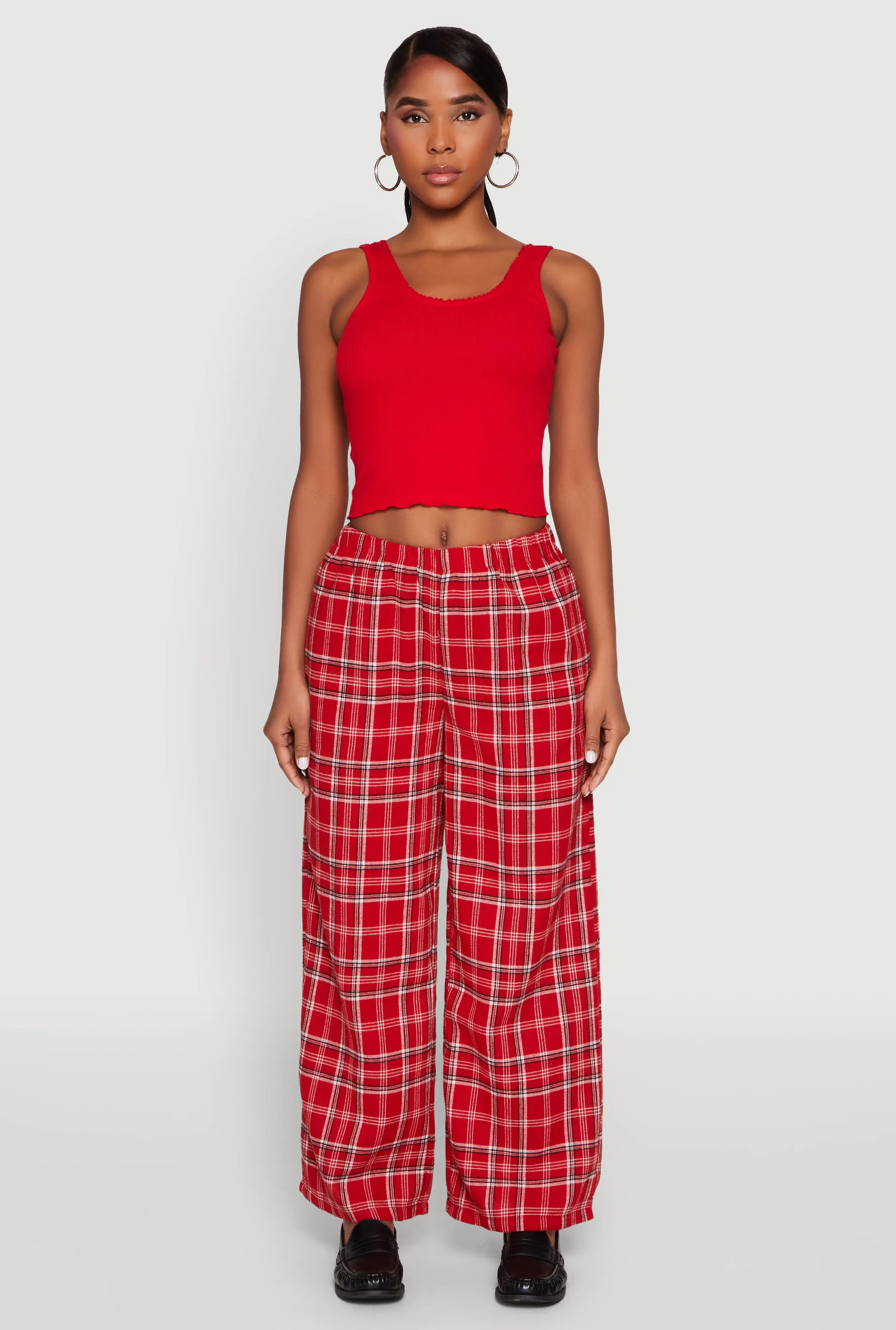 Plaid Brushed Knit Wide Leg Dress Pants sold by Rainbow product image thumbnail 2