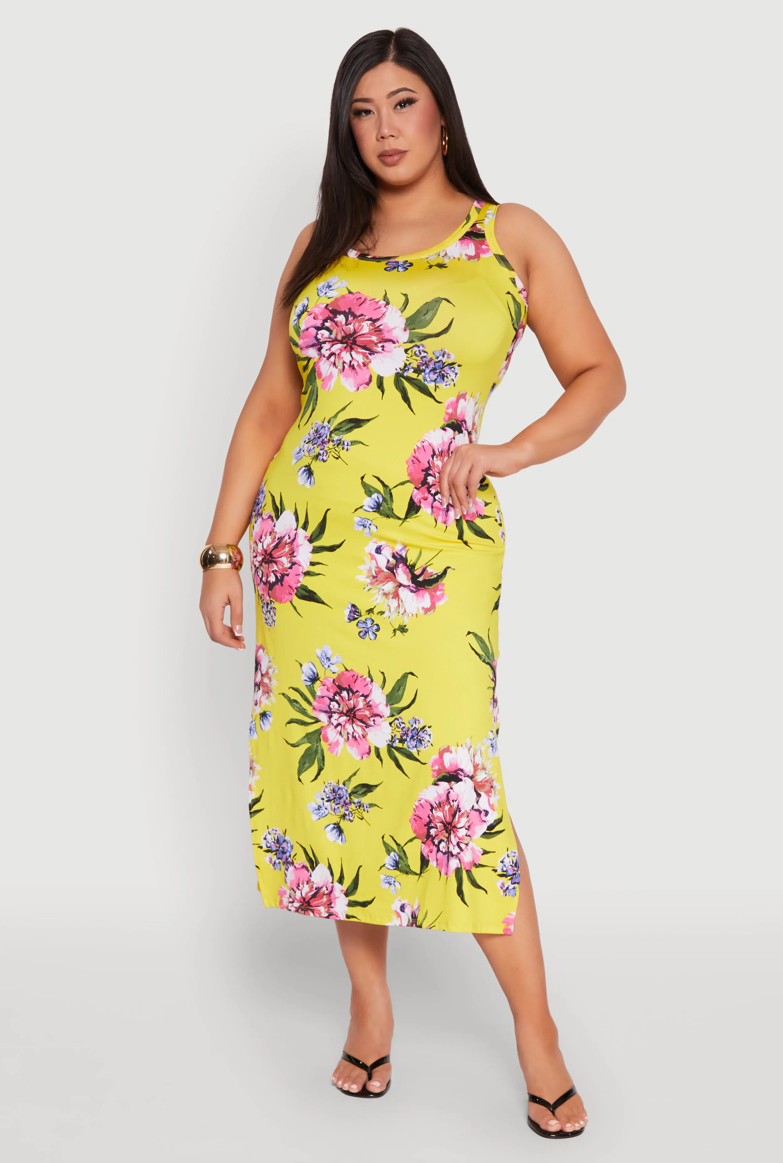 Plus Size Floral Side Slit Midi Dress sold by Rainbow