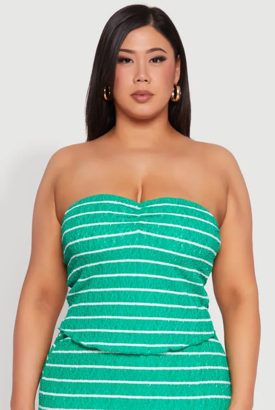 Plus Size Almost Famous Striped Sweetheart Neckline Tube Top sold by Rainbow