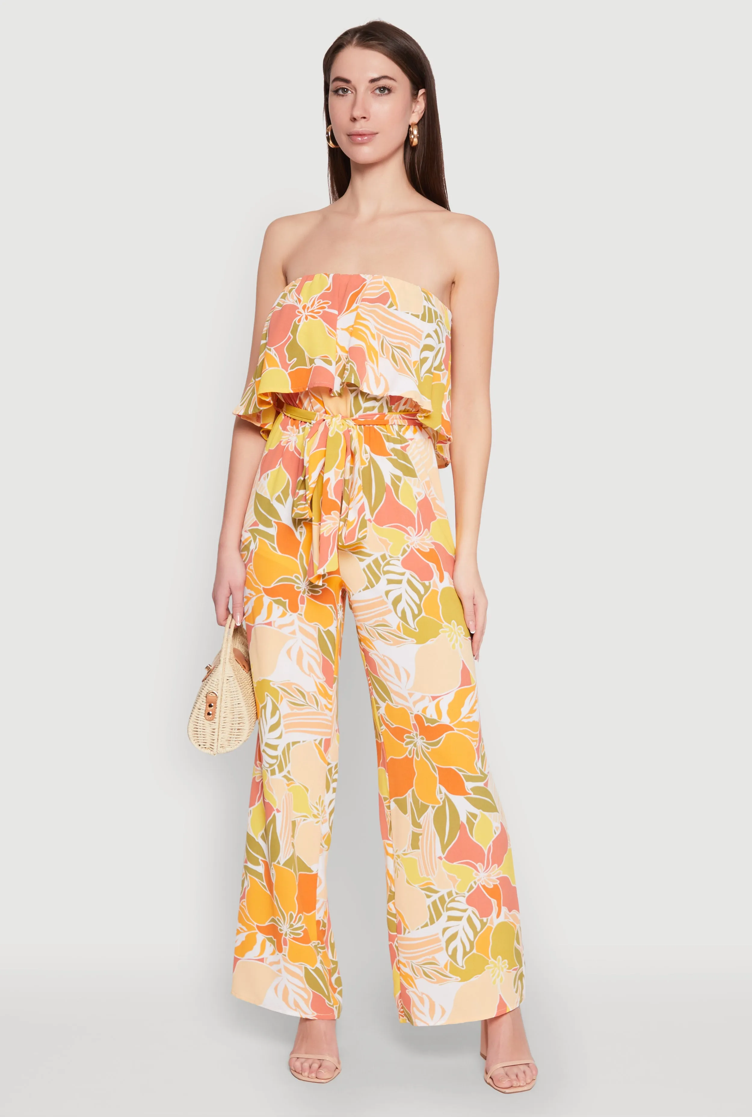 Floral Print Strapless Overlay Jumpsuit sold by Rainbow