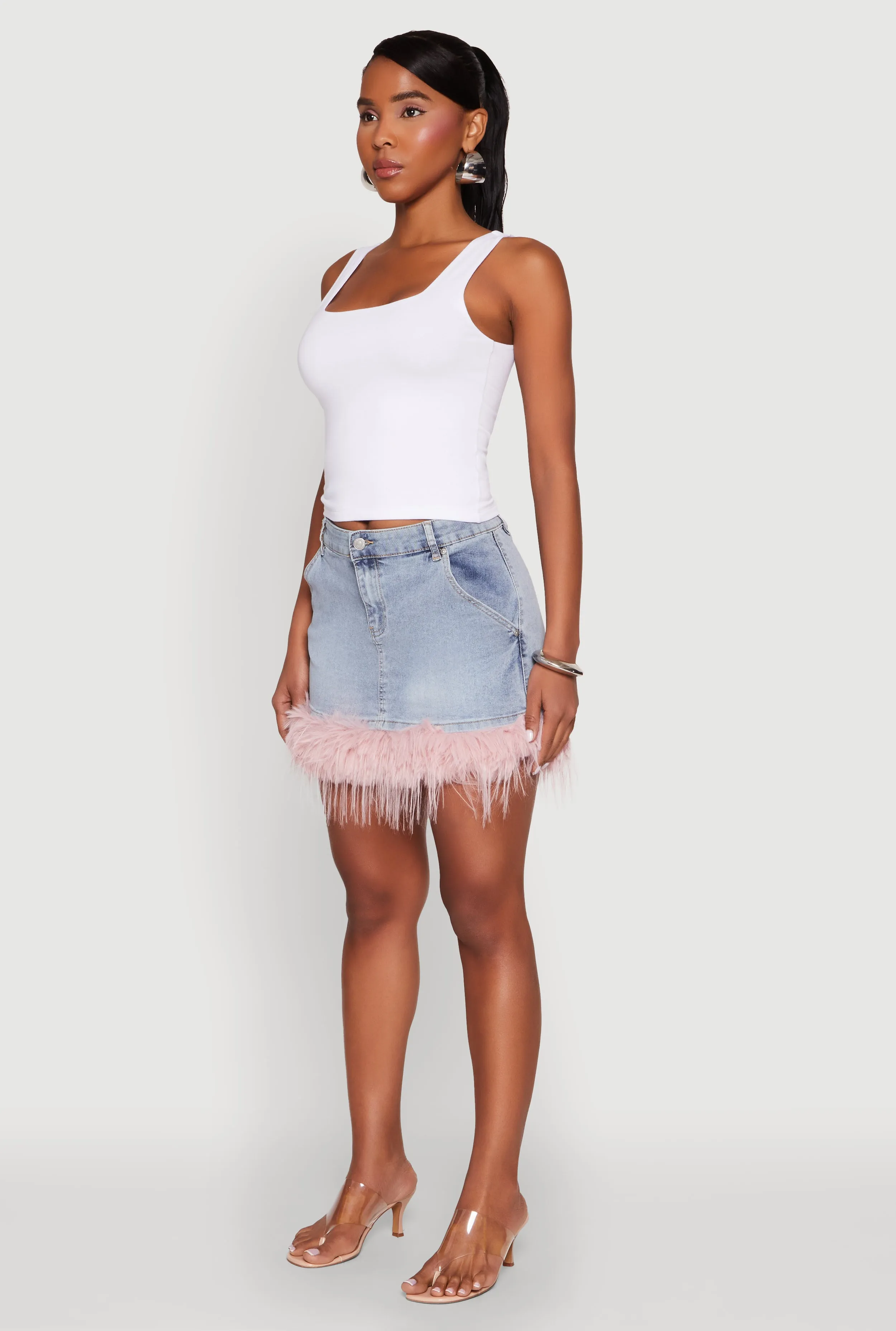Almost Famous Faux Fur Trim Denim Mini Skirt sold by Rainbow product image thumbnail 3