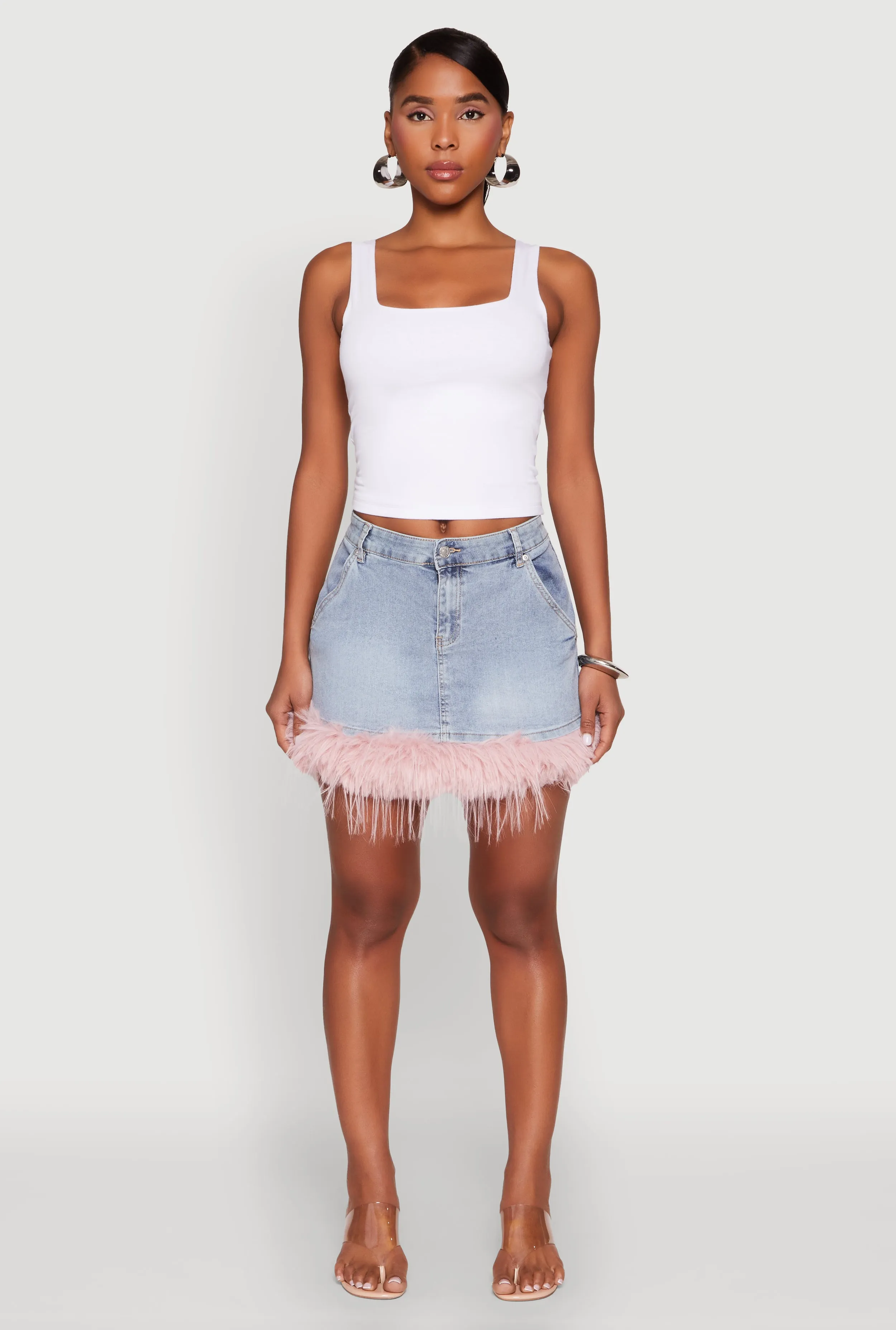 Almost Famous Faux Fur Trim Denim Mini Skirt sold by Rainbow product image thumbnail 2