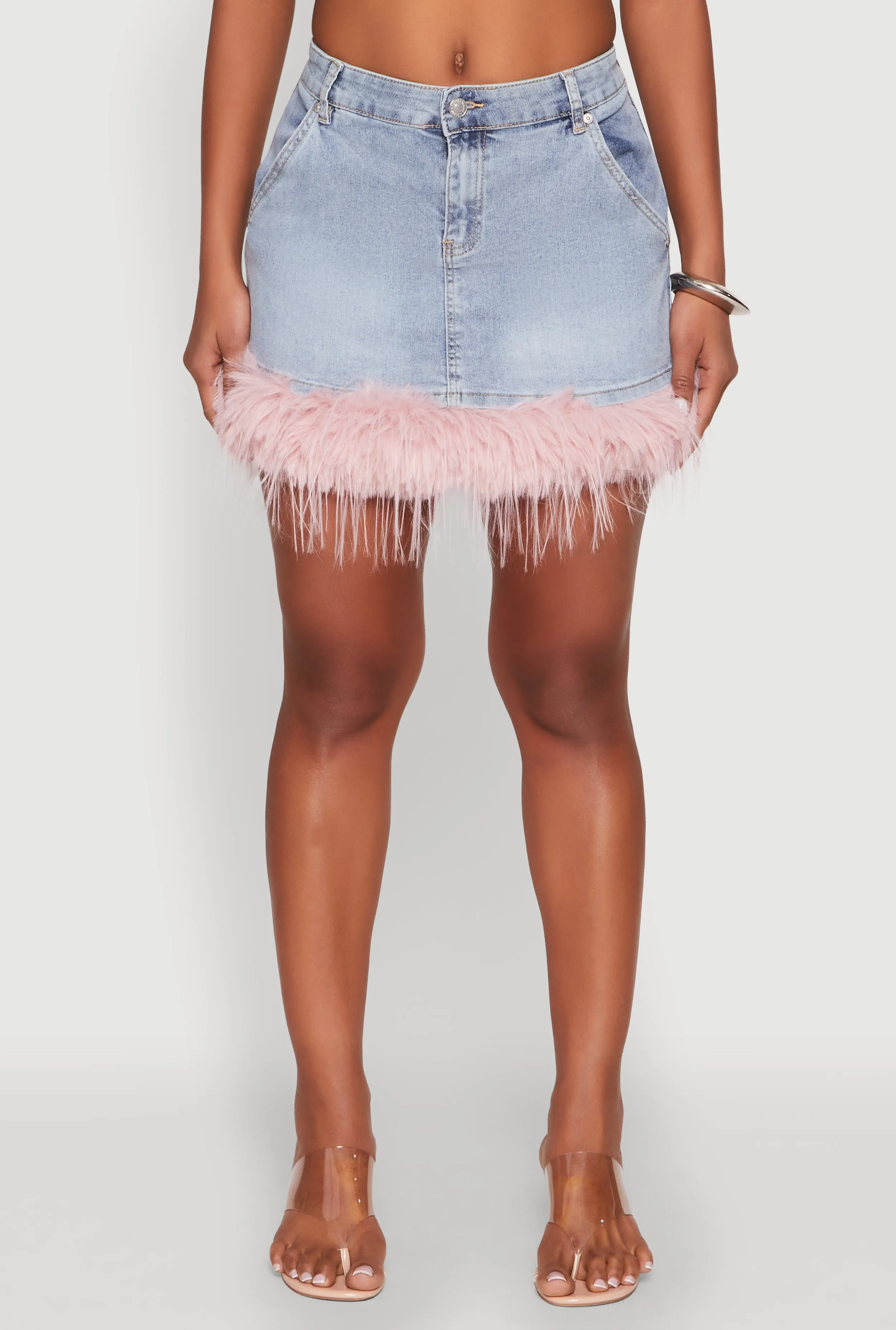 Almost Famous Faux Fur Trim Denim Mini Skirt sold by Rainbow product image thumbnail 5