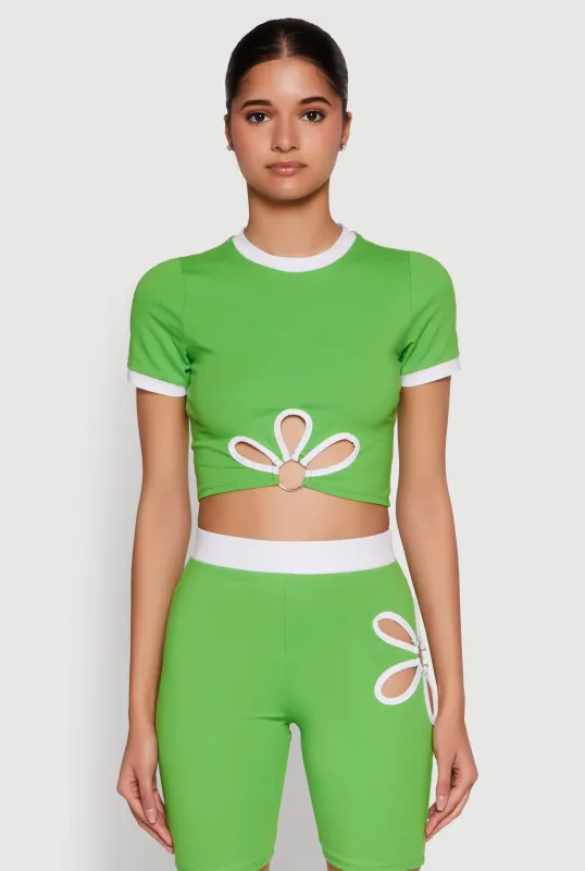 Contrast Trim O Ring  Cut Out Crop Top sold by Rainbow