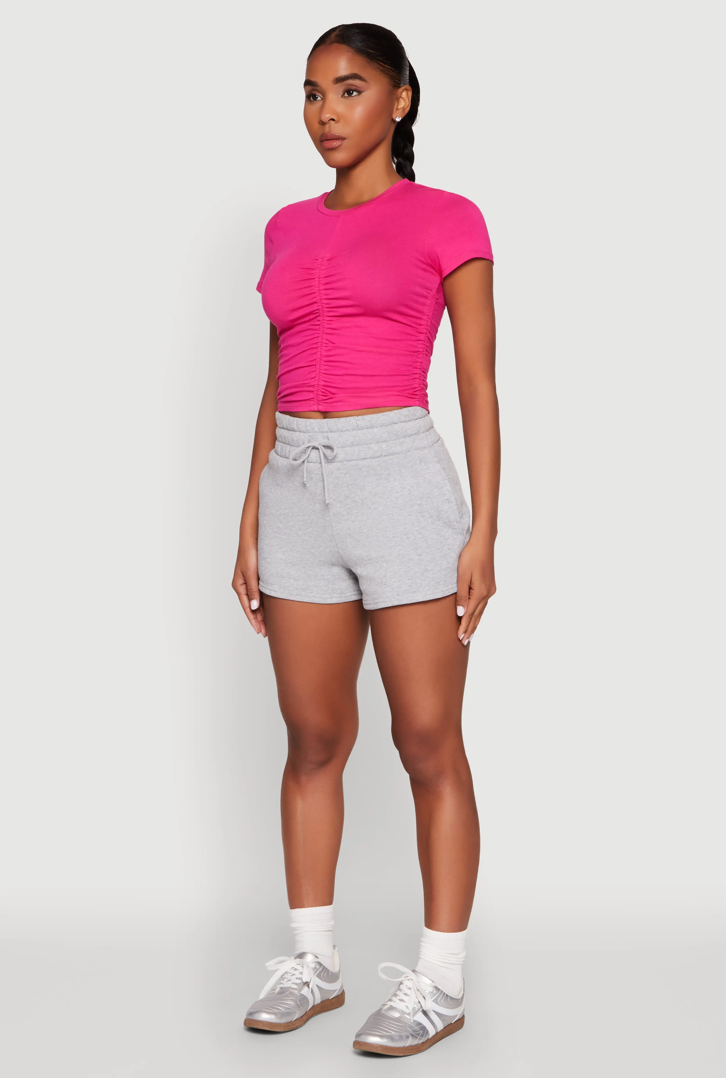 Ruched Crew Neck Cropped Tee sold by Rainbow product image thumbnail 5