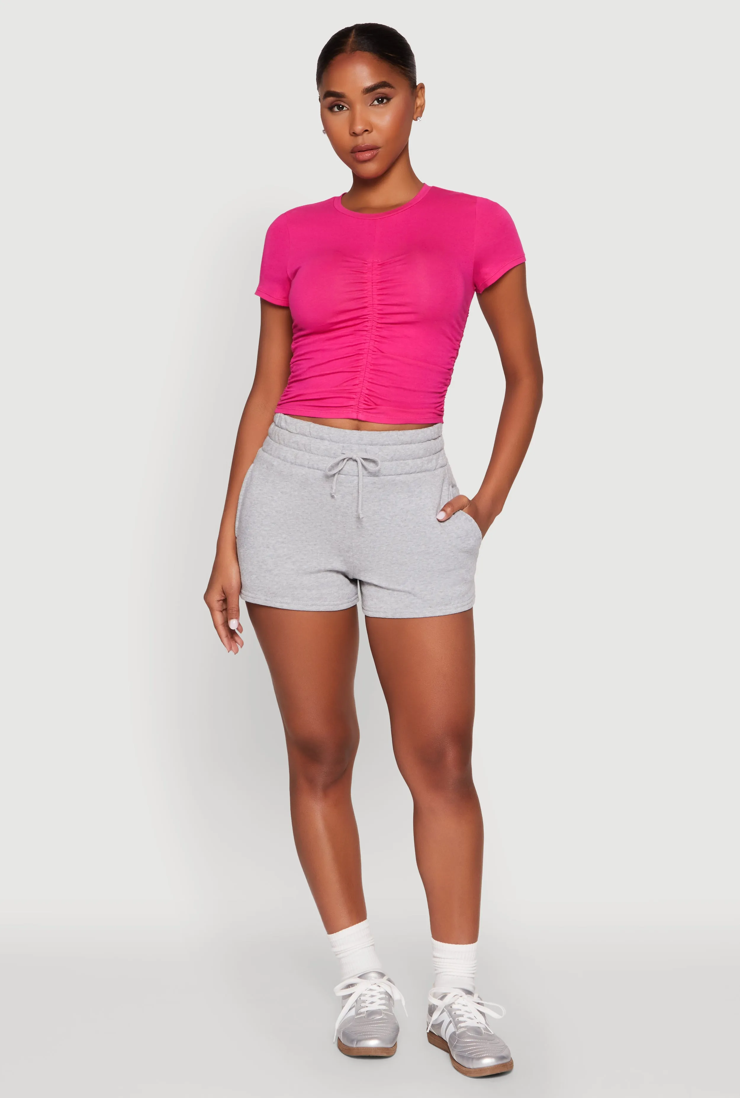 Ruched Crew Neck Cropped Tee sold by Rainbow