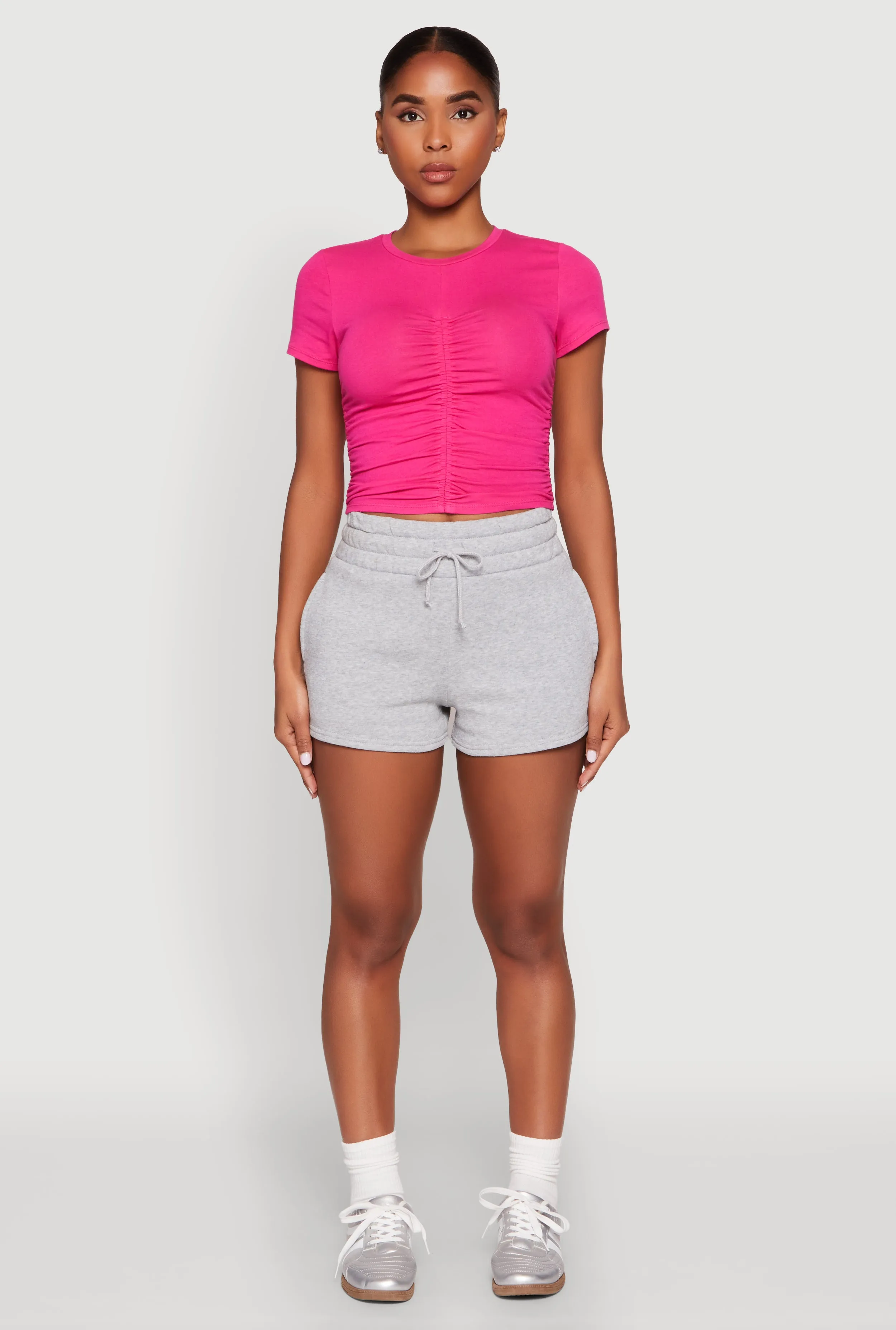 Ruched Crew Neck Cropped Tee sold by Rainbow product image thumbnail 3
