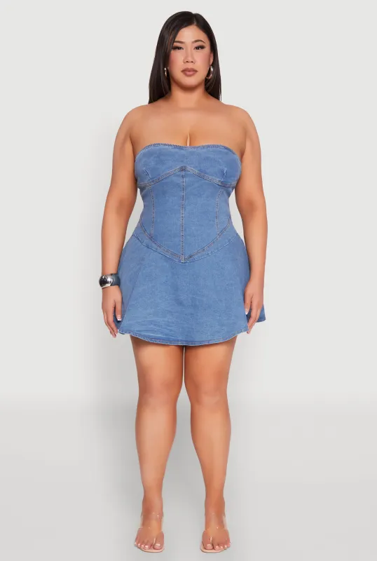 Plus Size Daisy Denim Corset Skater Dress sold by Rainbow
