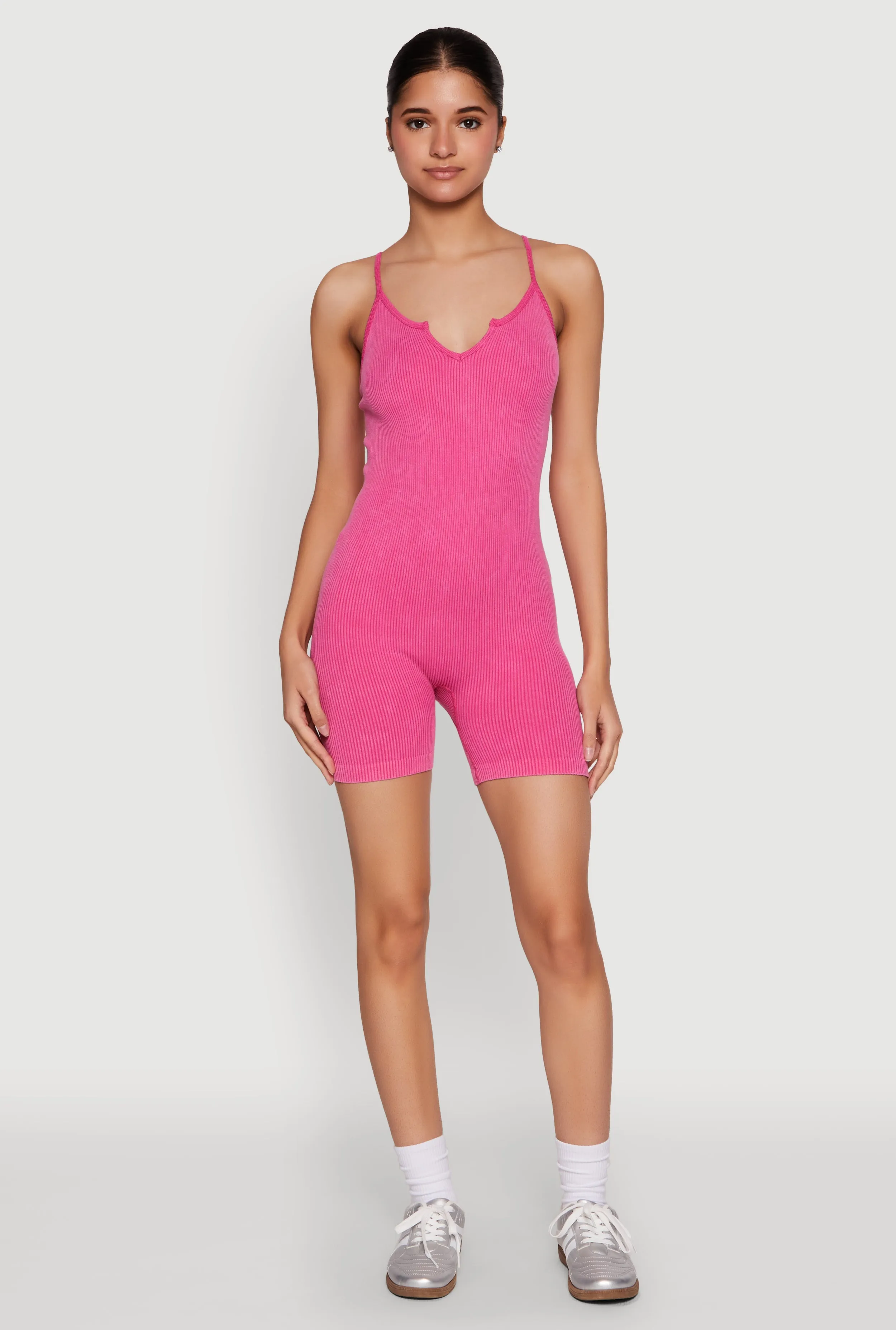 Mineral Wash Ribbed Knit Cami Romper sold by Rainbow