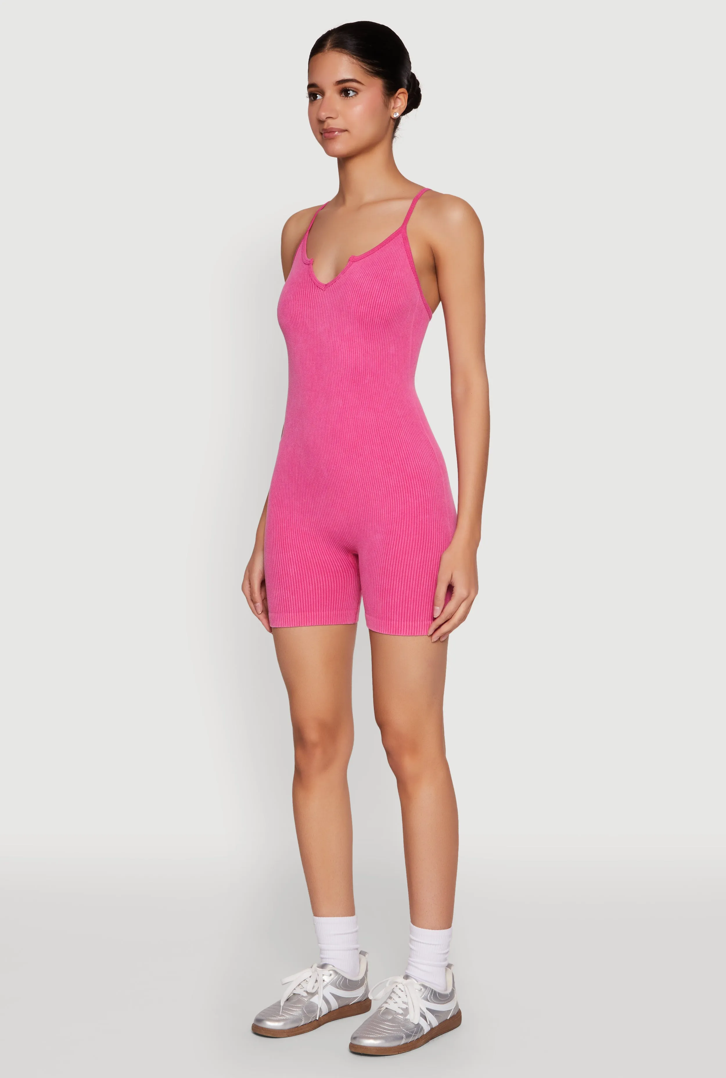 Mineral Wash Ribbed Knit Cami Romper sold by Rainbow product image thumbnail 3