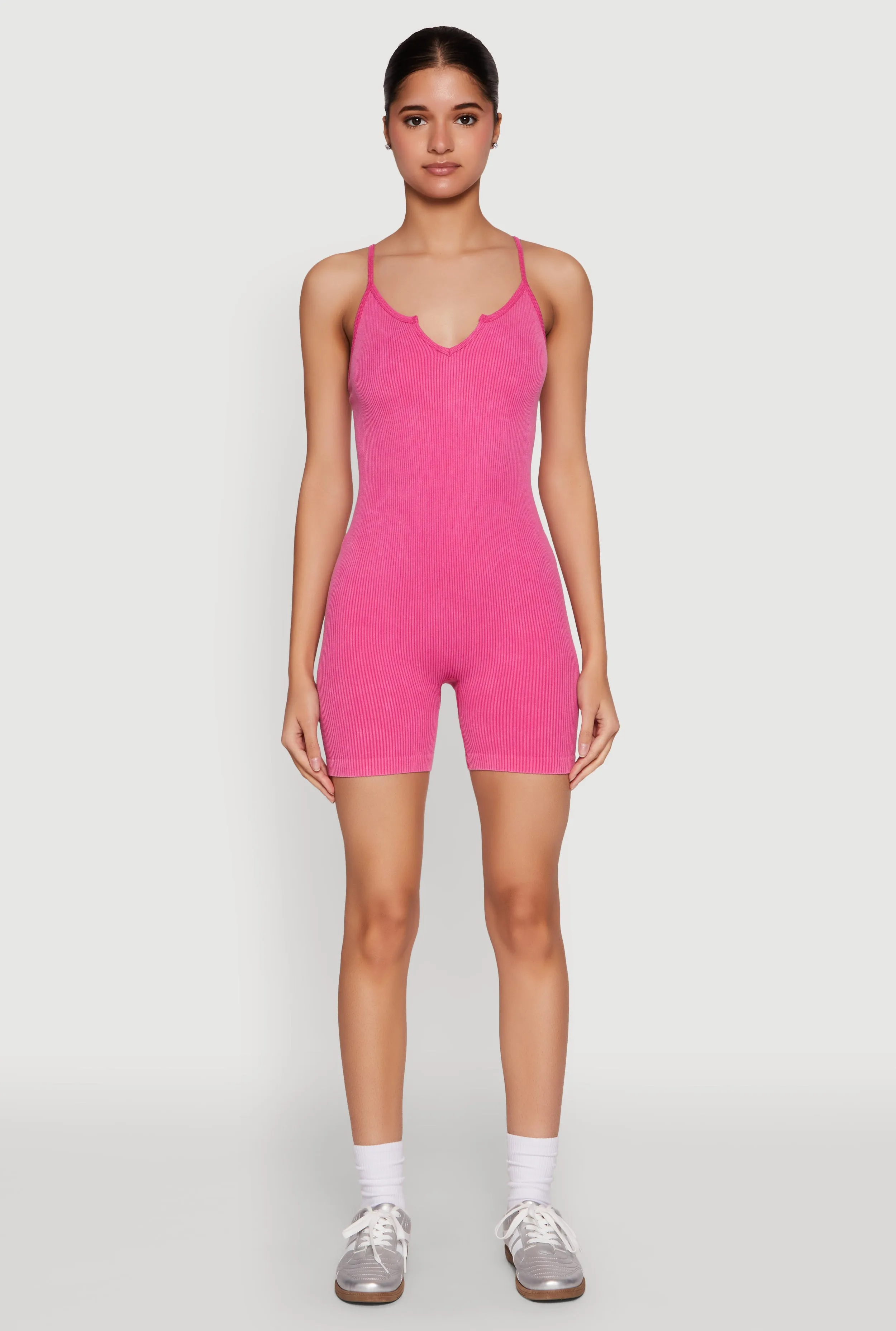 Mineral Wash Ribbed Knit Cami Romper sold by Rainbow product image thumbnail 2