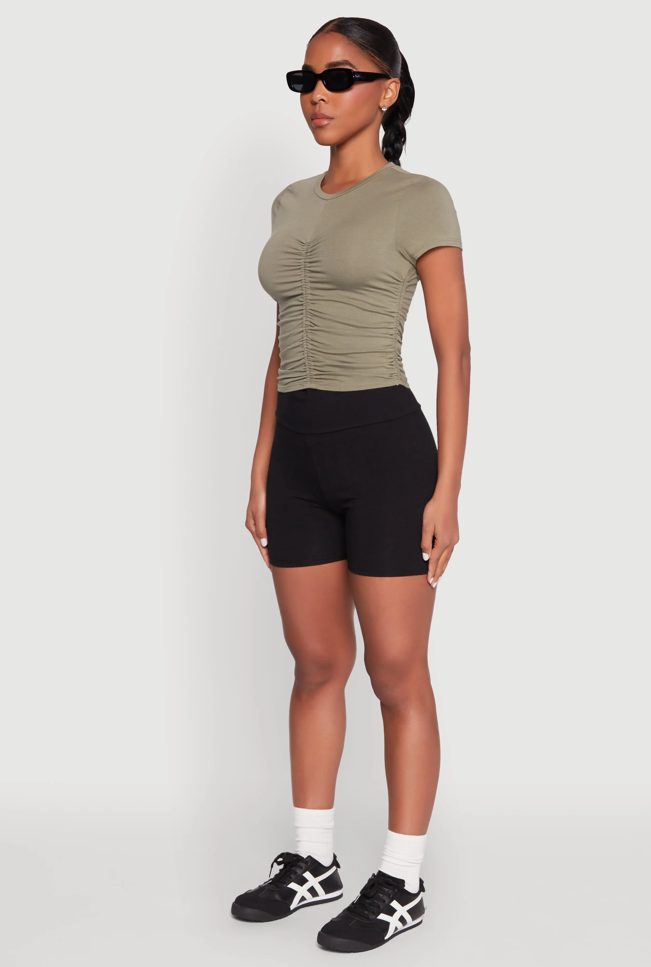 Ruched Crew Neck Cropped Tee sold by Rainbow product image thumbnail 5