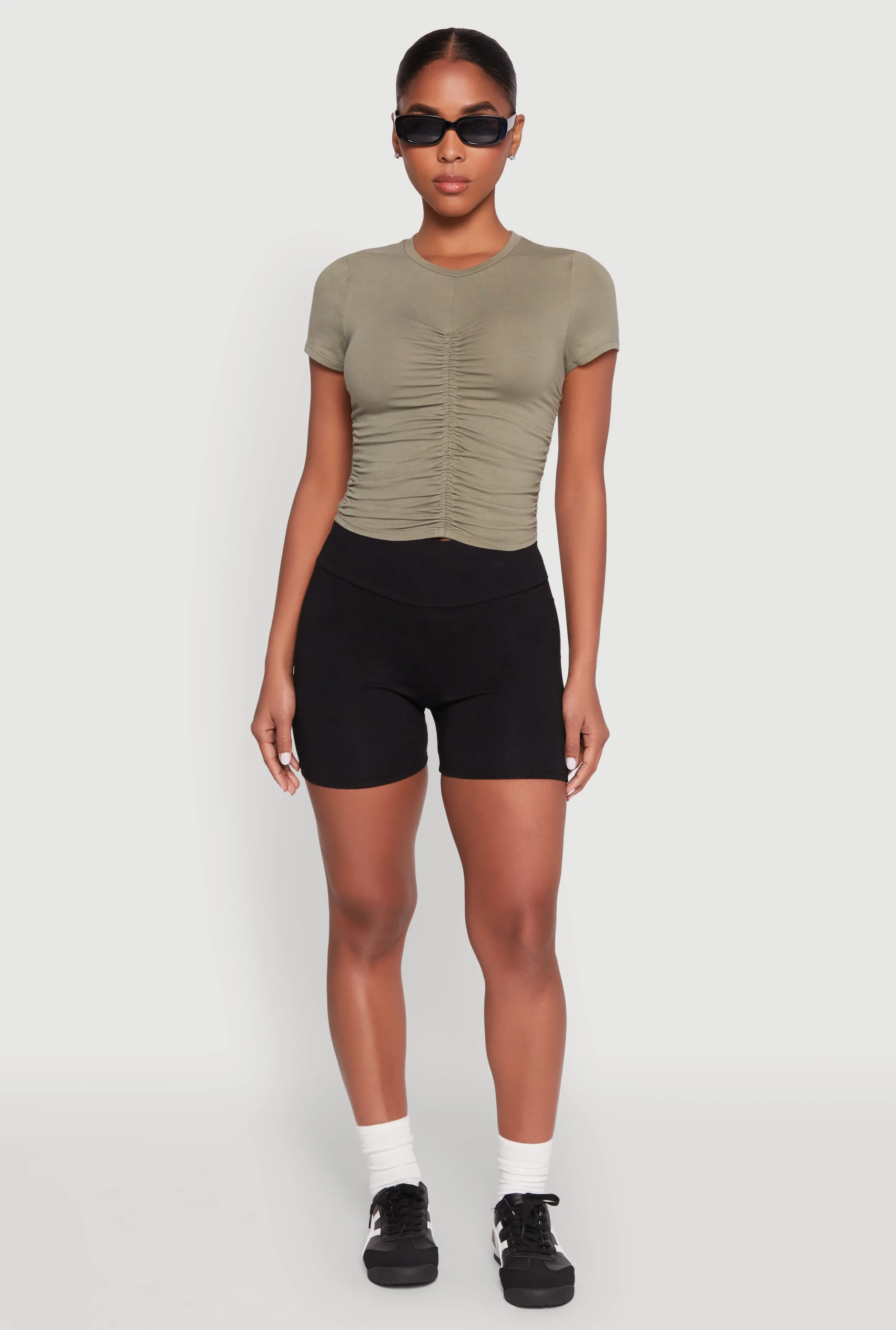 Ruched Crew Neck Cropped Tee sold by Rainbow product image thumbnail 3