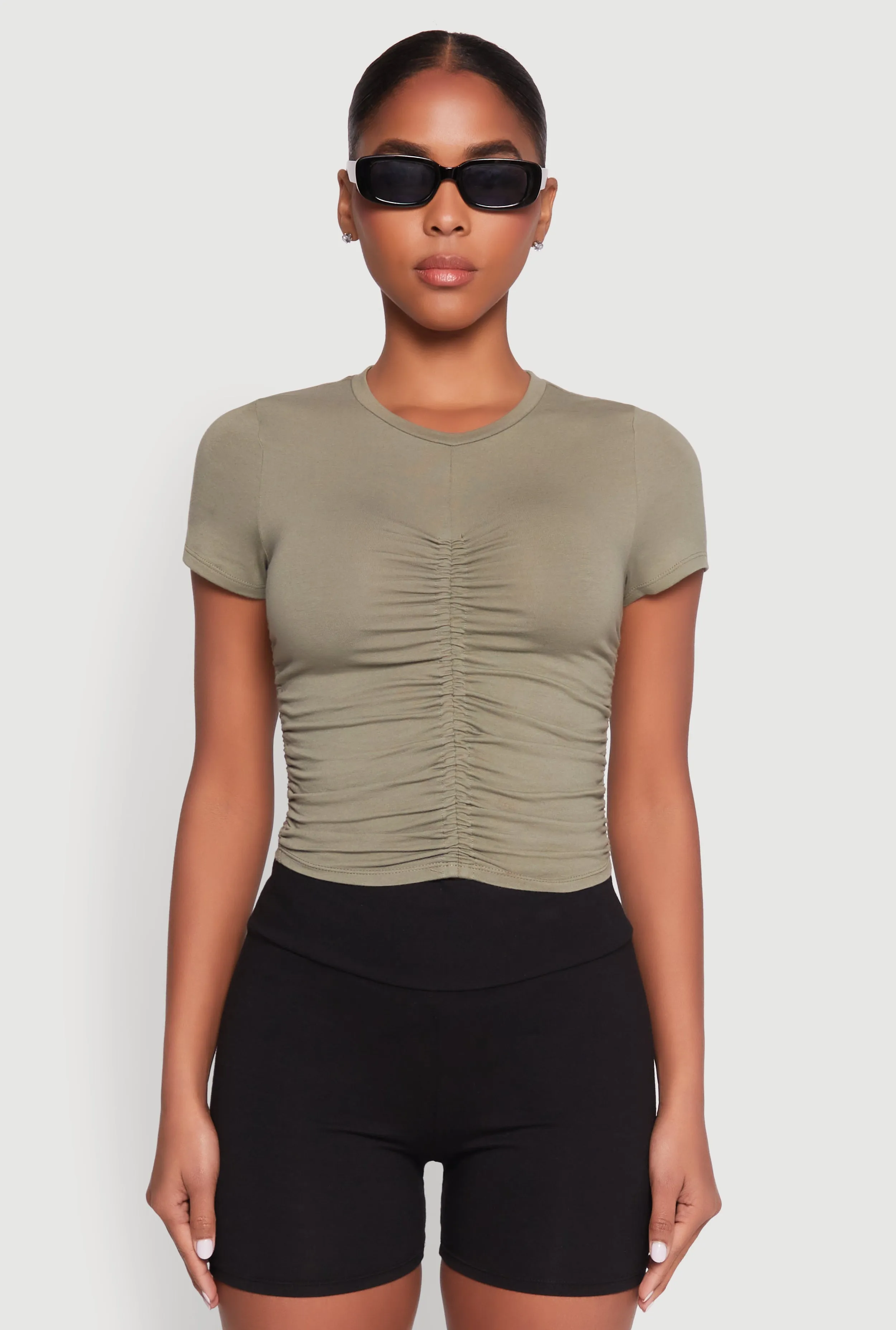Ruched Crew Neck Cropped Tee sold by Rainbow product image thumbnail 2