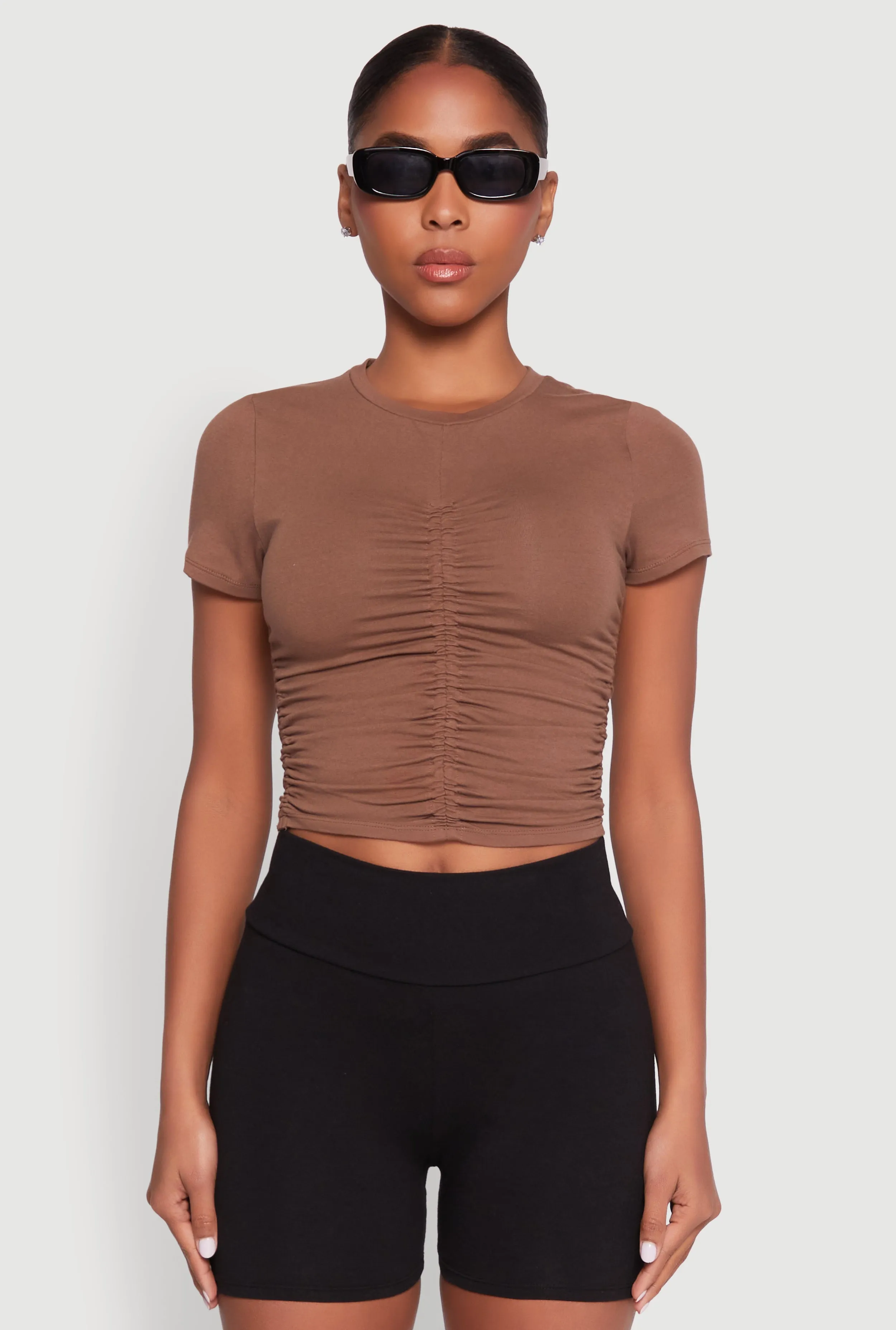 Ruched Crew Neck Cropped Tee sold by Rainbow product image thumbnail 2