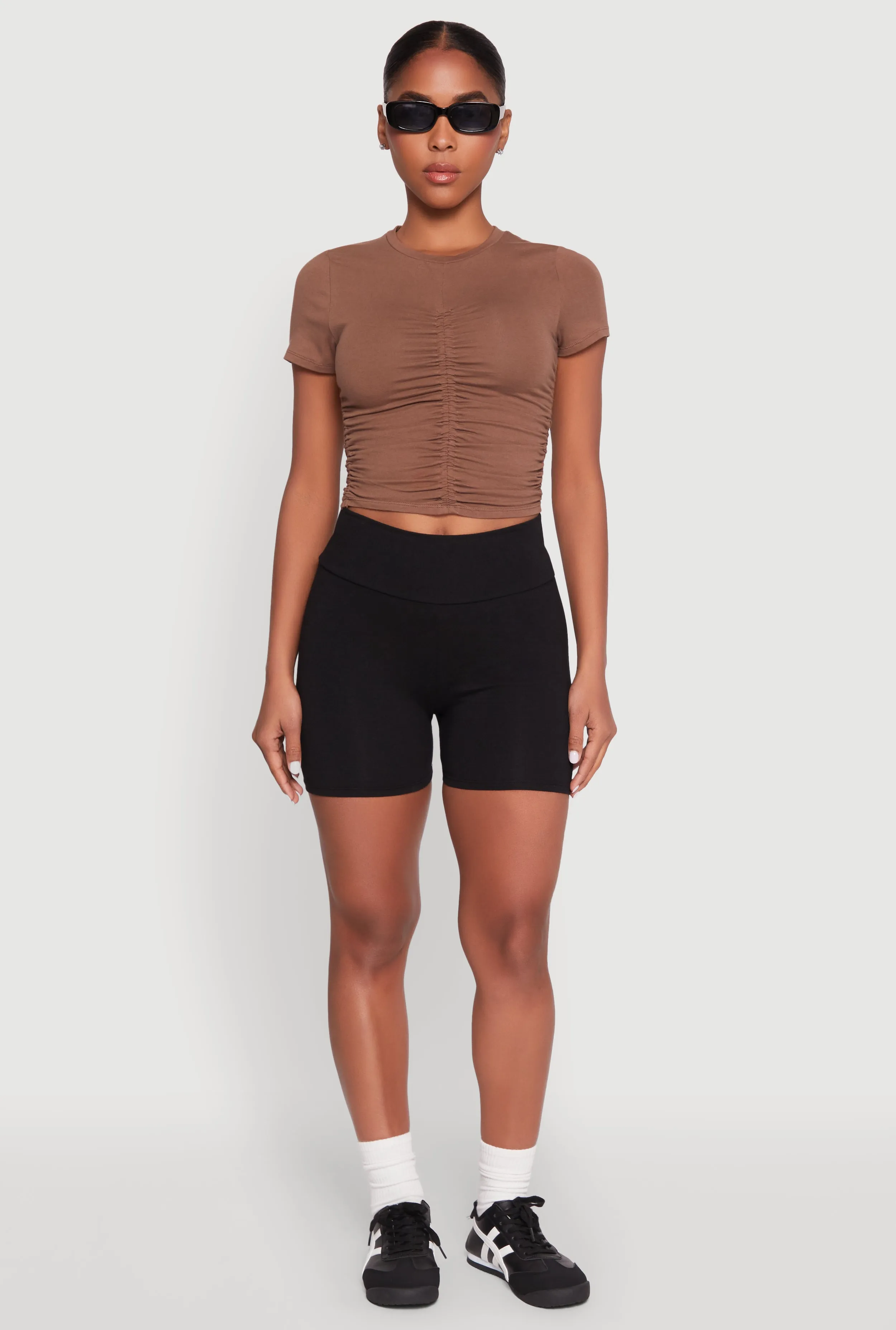 Ruched Crew Neck Cropped Tee sold by Rainbow product image thumbnail 3