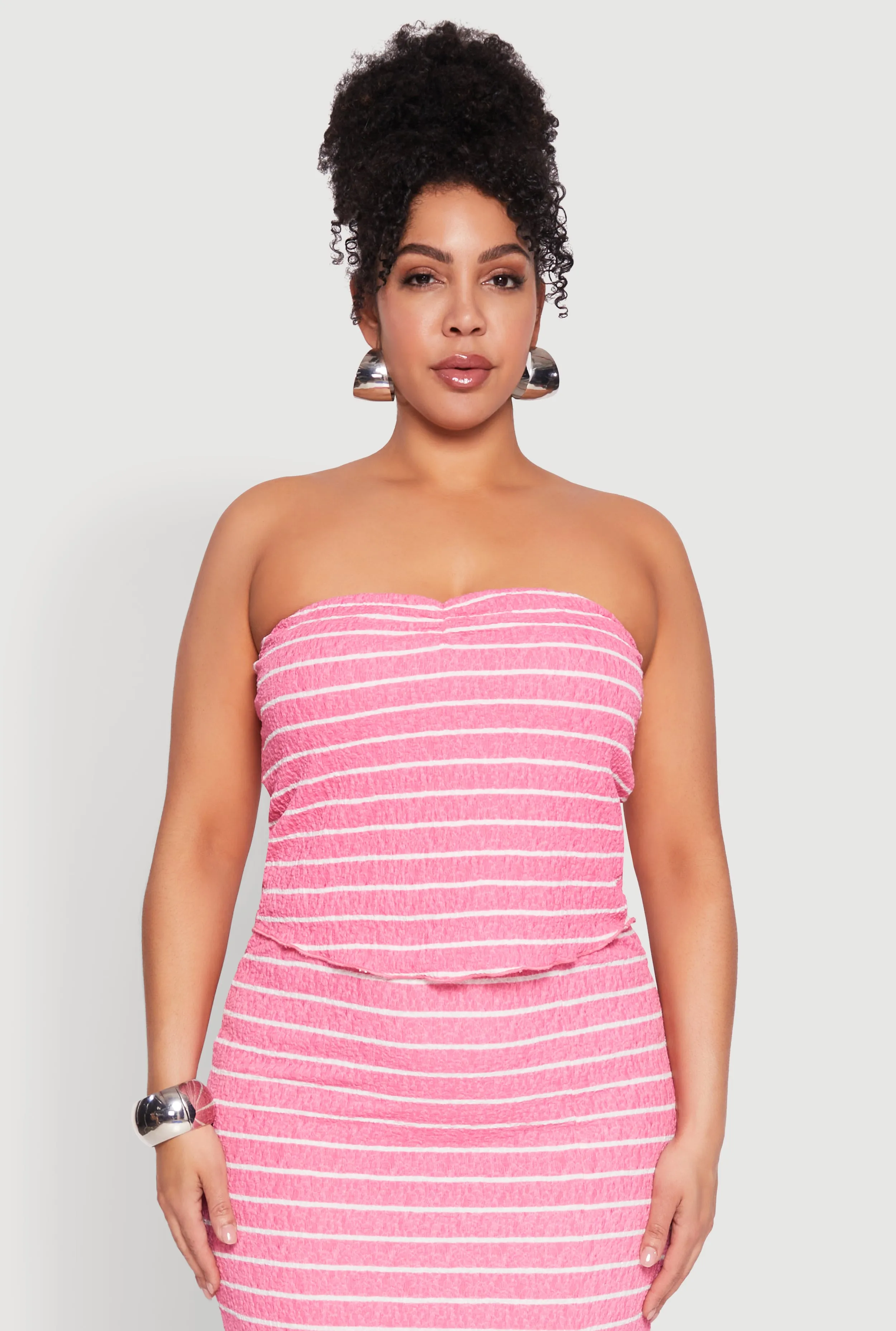 Plus Size Almost Famous Striped Sweetheart Neckline Tube Top sold by Rainbow