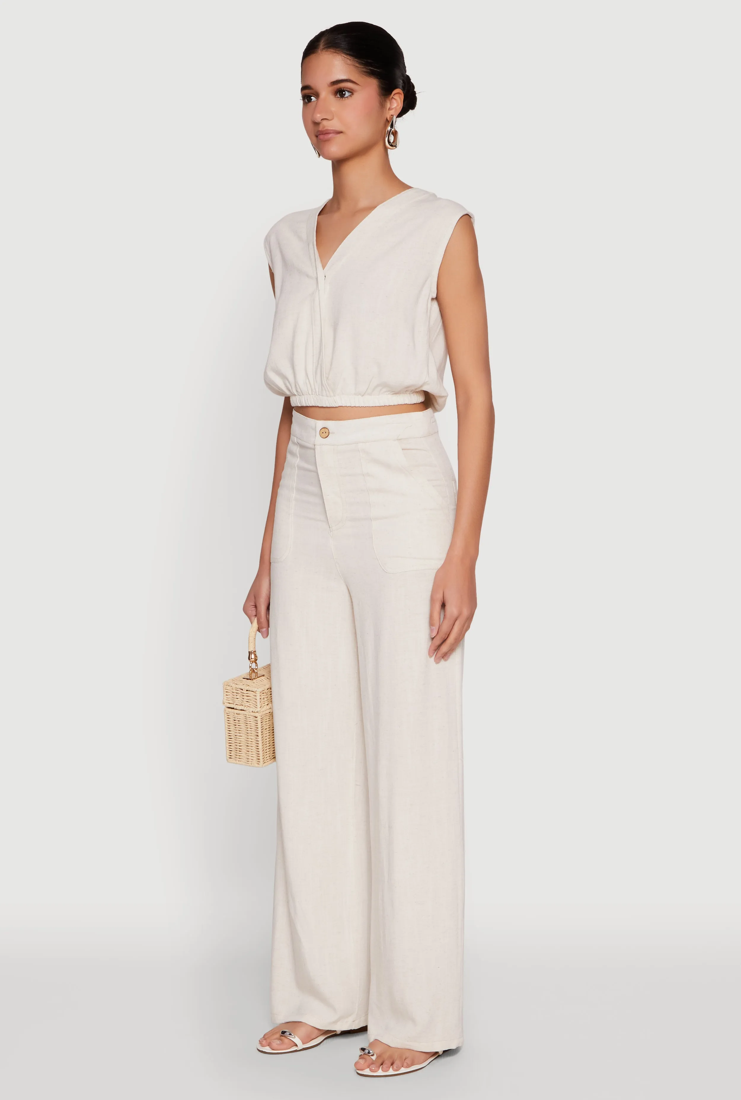 Cap Sleeve Faux Wrap Crop Top sold by Rainbow product image thumbnail 5