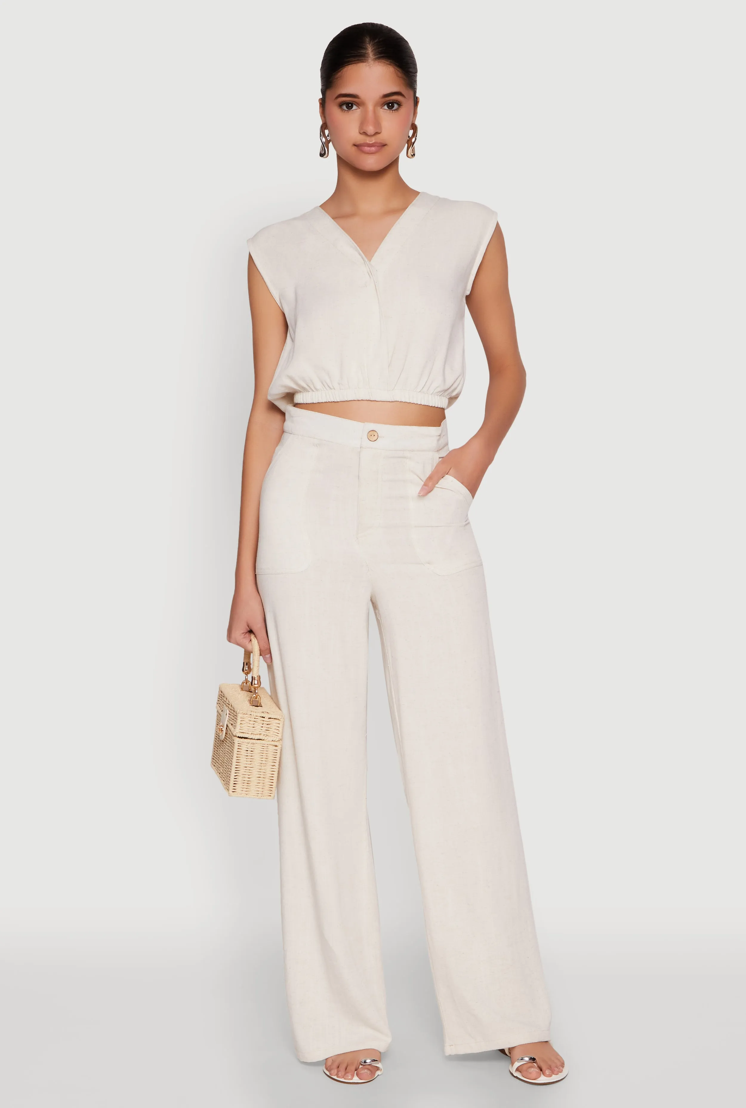 Cap Sleeve Faux Wrap Crop Top sold by Rainbow product image thumbnail 2