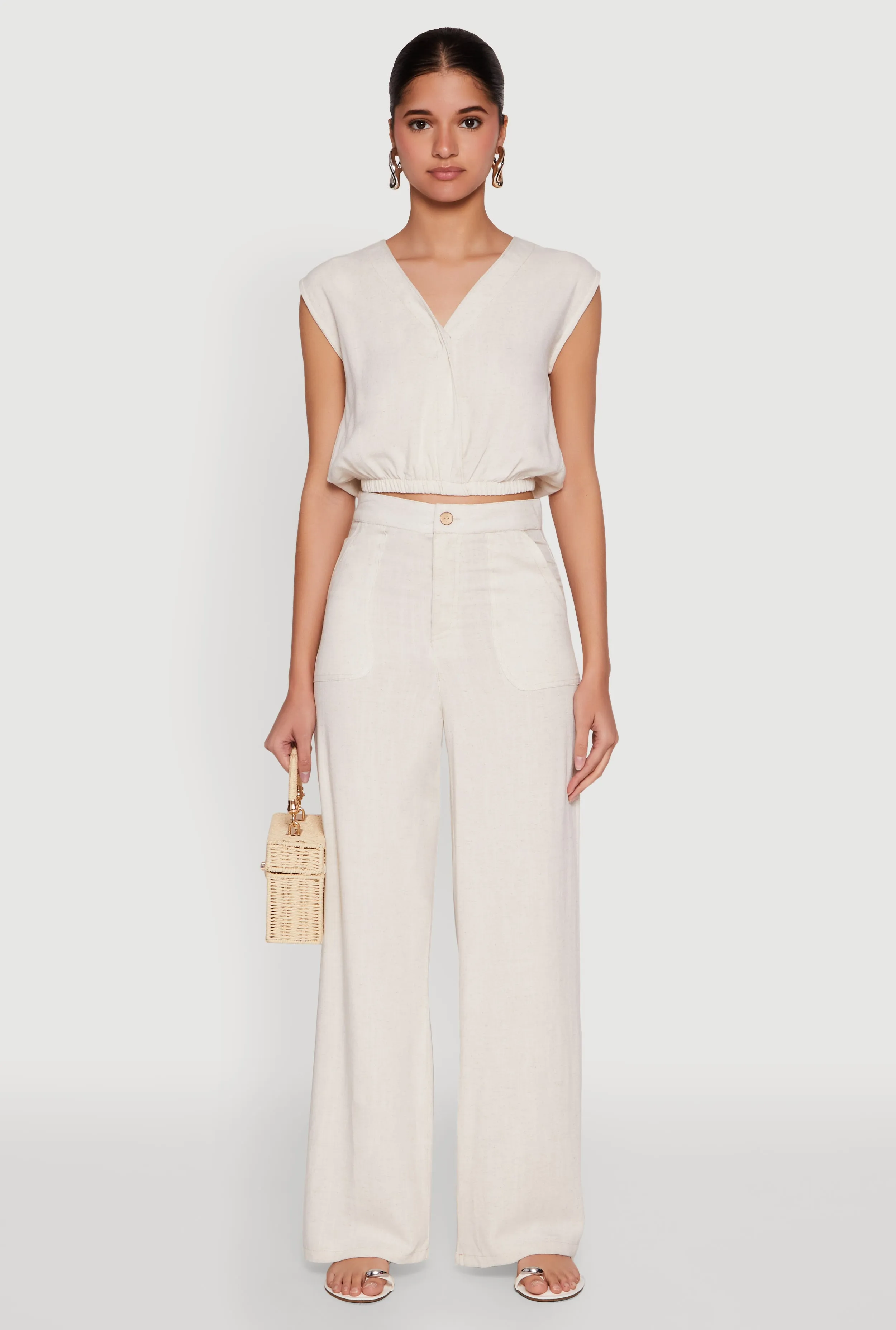 Cap Sleeve Faux Wrap Crop Top sold by Rainbow product image thumbnail 3