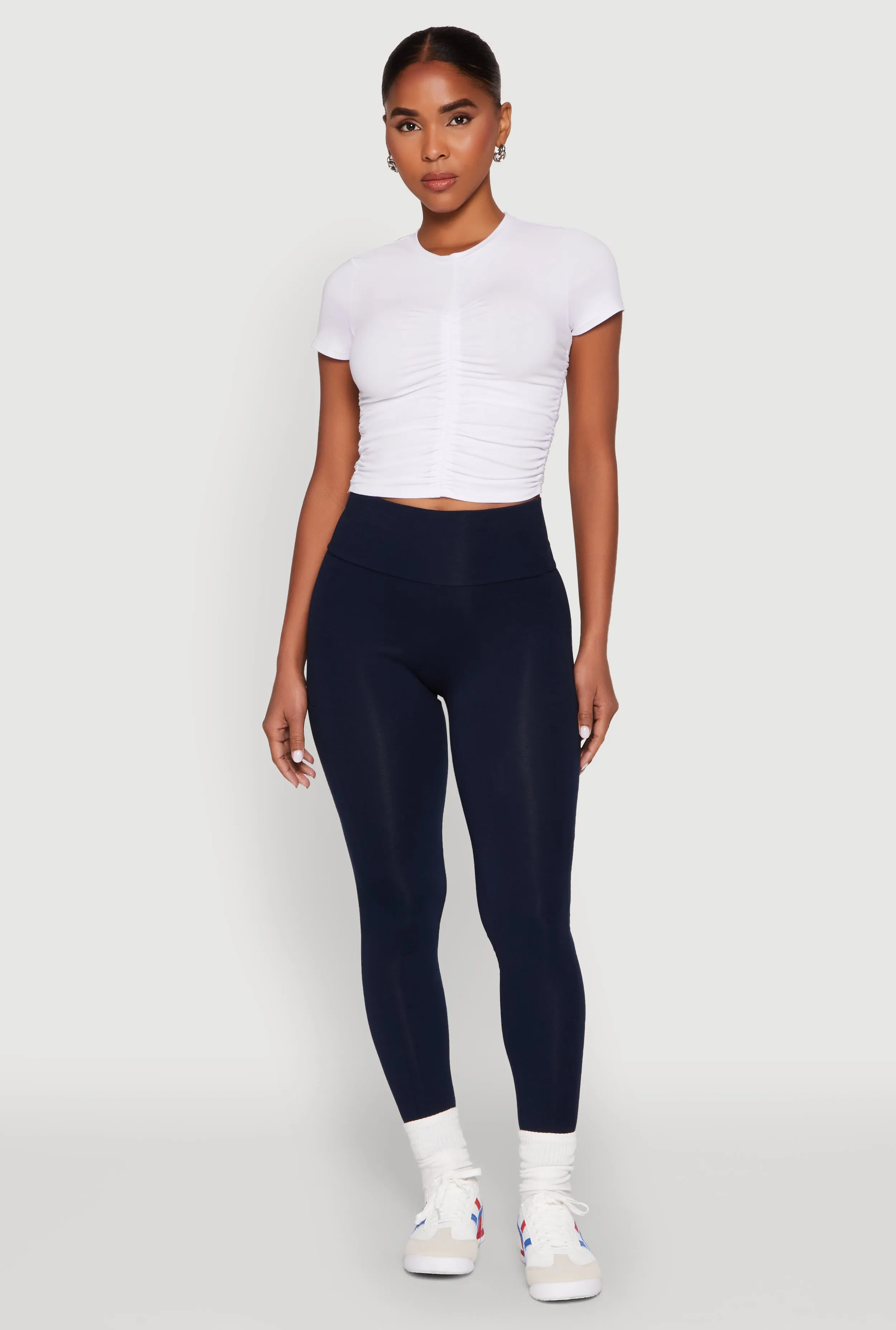 Ruched Crew Neck Cropped Tee sold by Rainbow