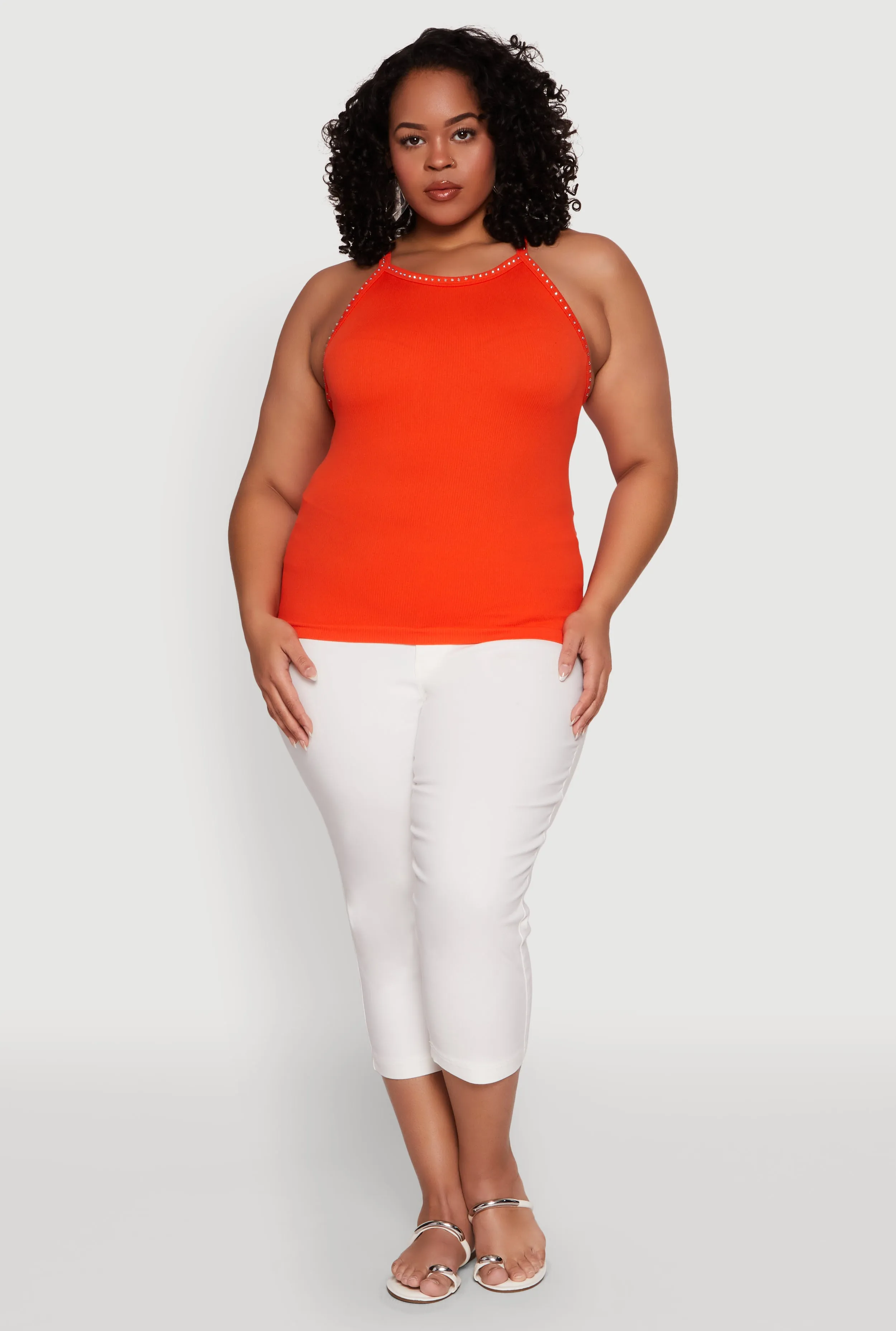 Plus Size Seamless Ribbed Rhinestone Trim Cami sold by Rainbow