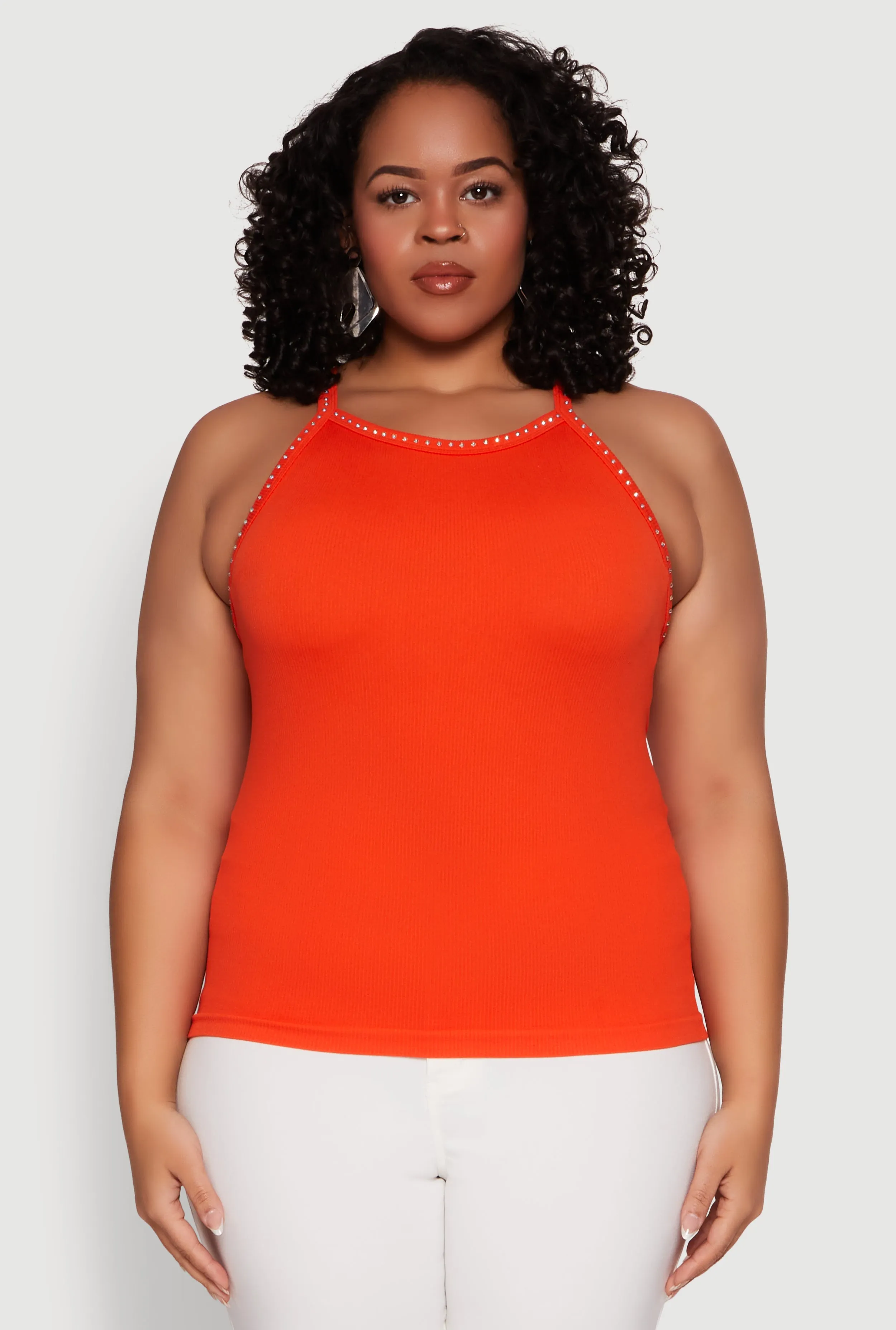 Plus Size Seamless Ribbed Rhinestone Trim Cami sold by Rainbow product image thumbnail 2