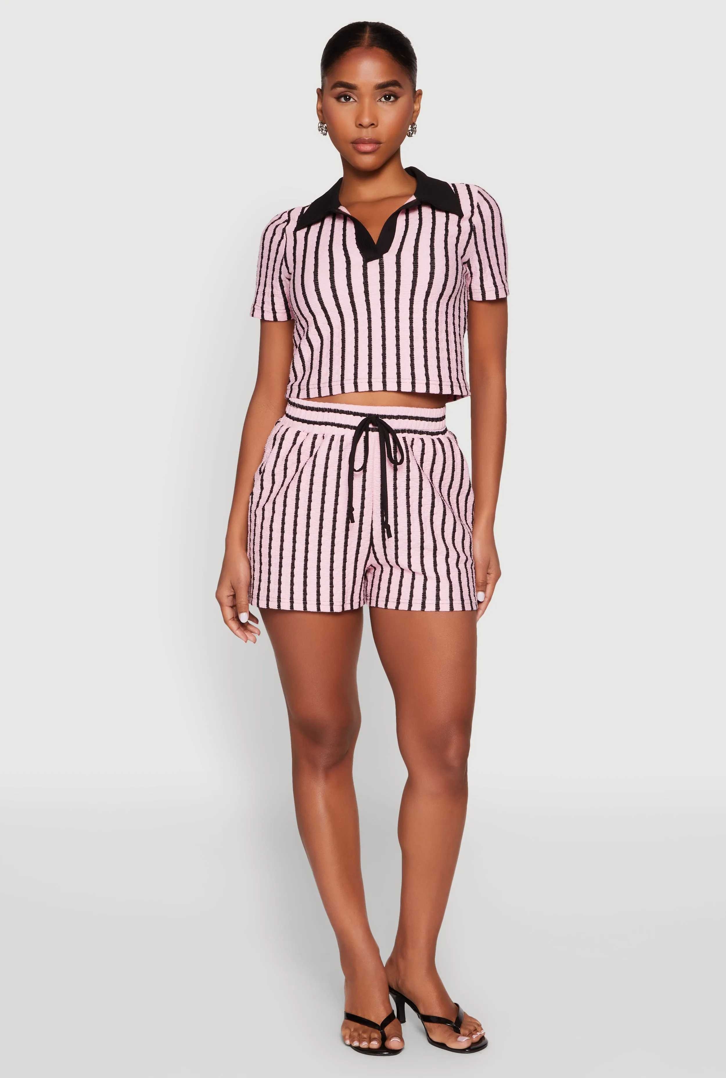 Striped Collared Crop Top sold by Rainbow product image thumbnail 2